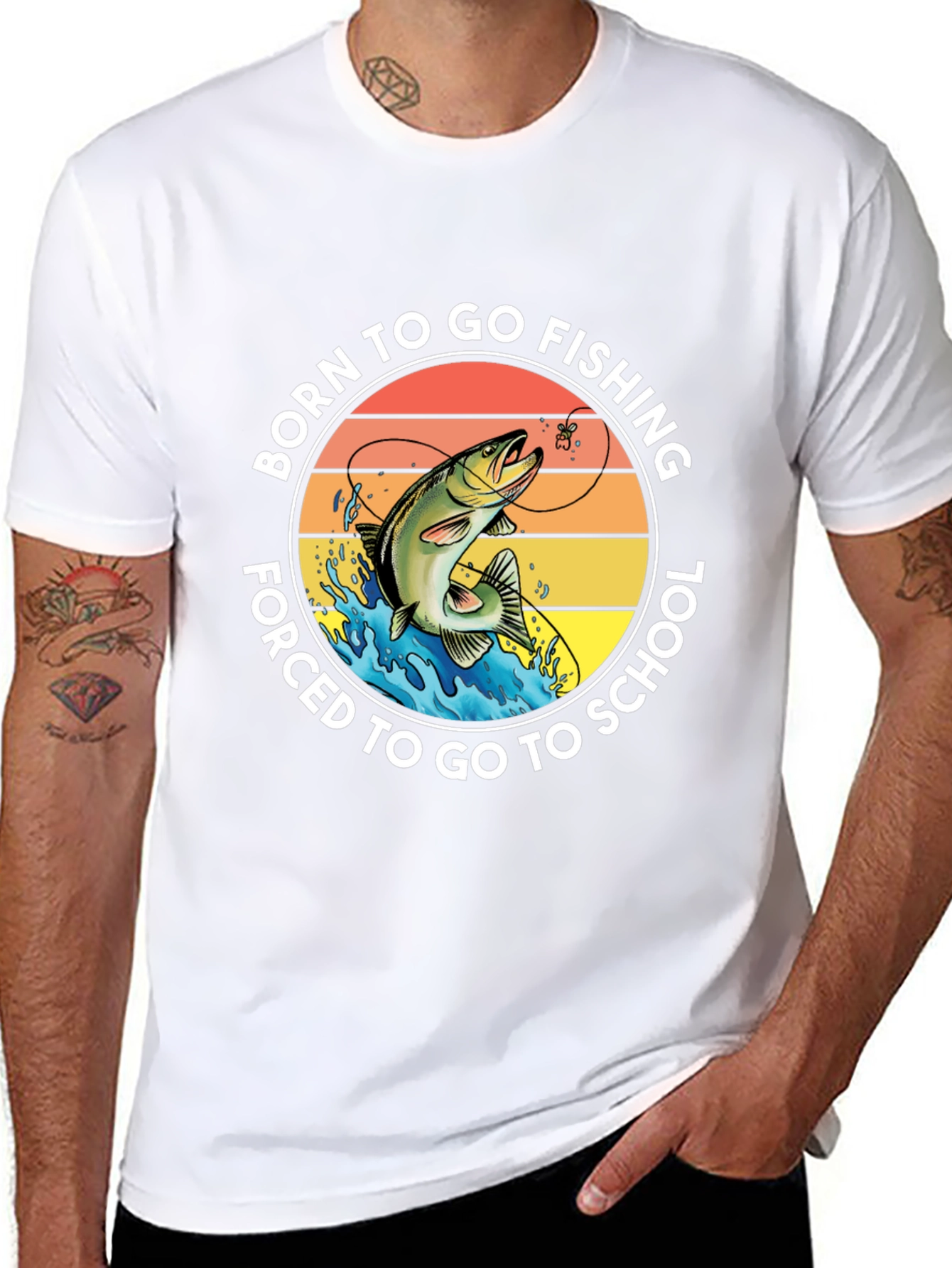 Black Born to Fish Graphic T-Shirt view 8
