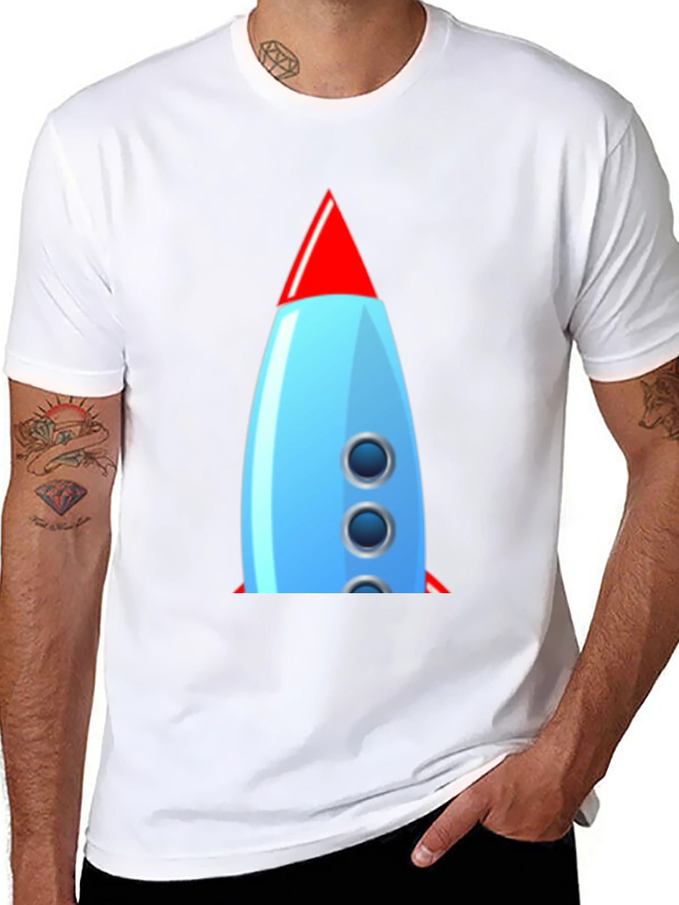 Black Retro Rocket Graphic Tee - Classic Cool! view 8
