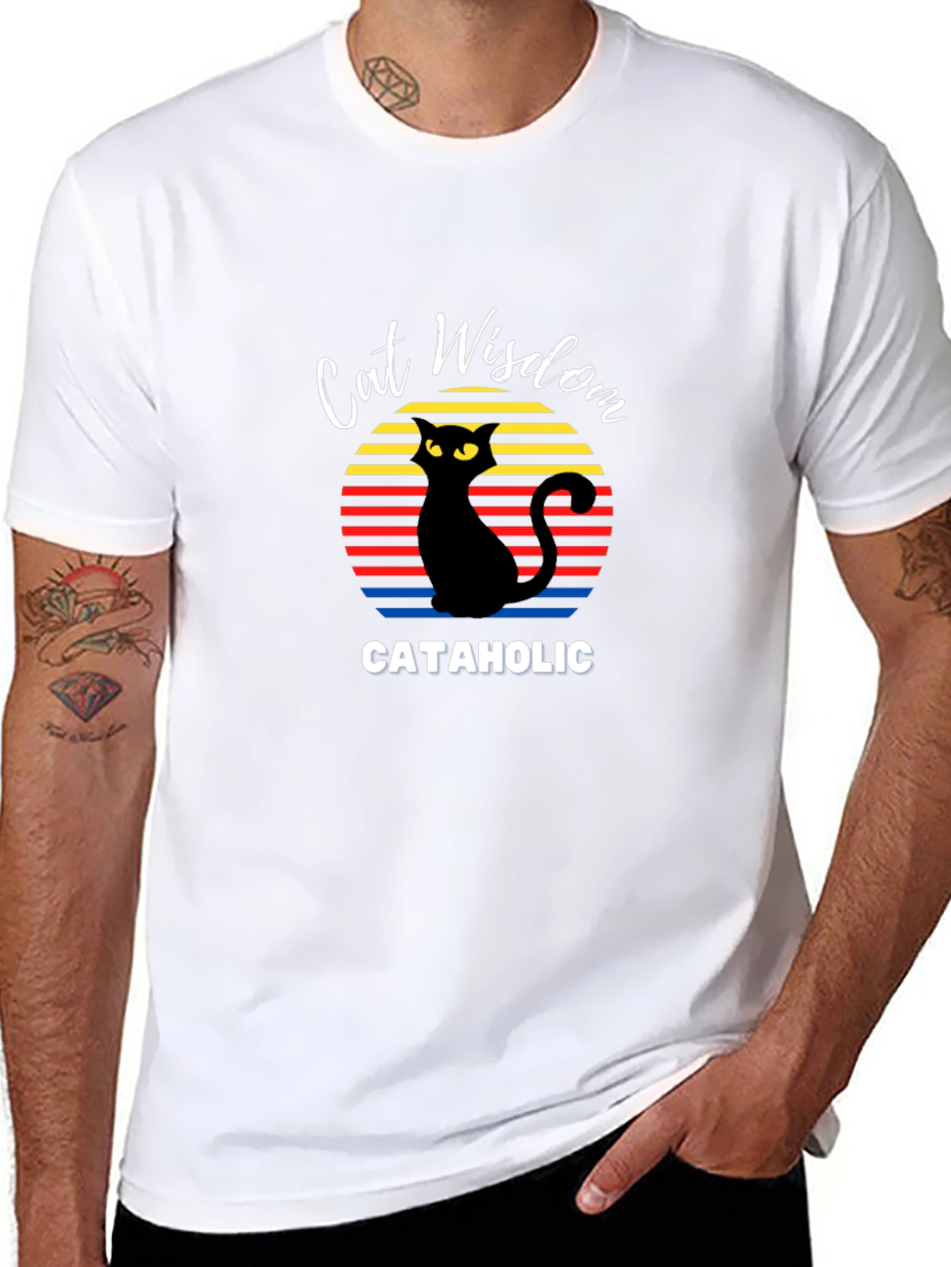 Black Cat Wisdom Cataholic Graphic T-Shirt view 8