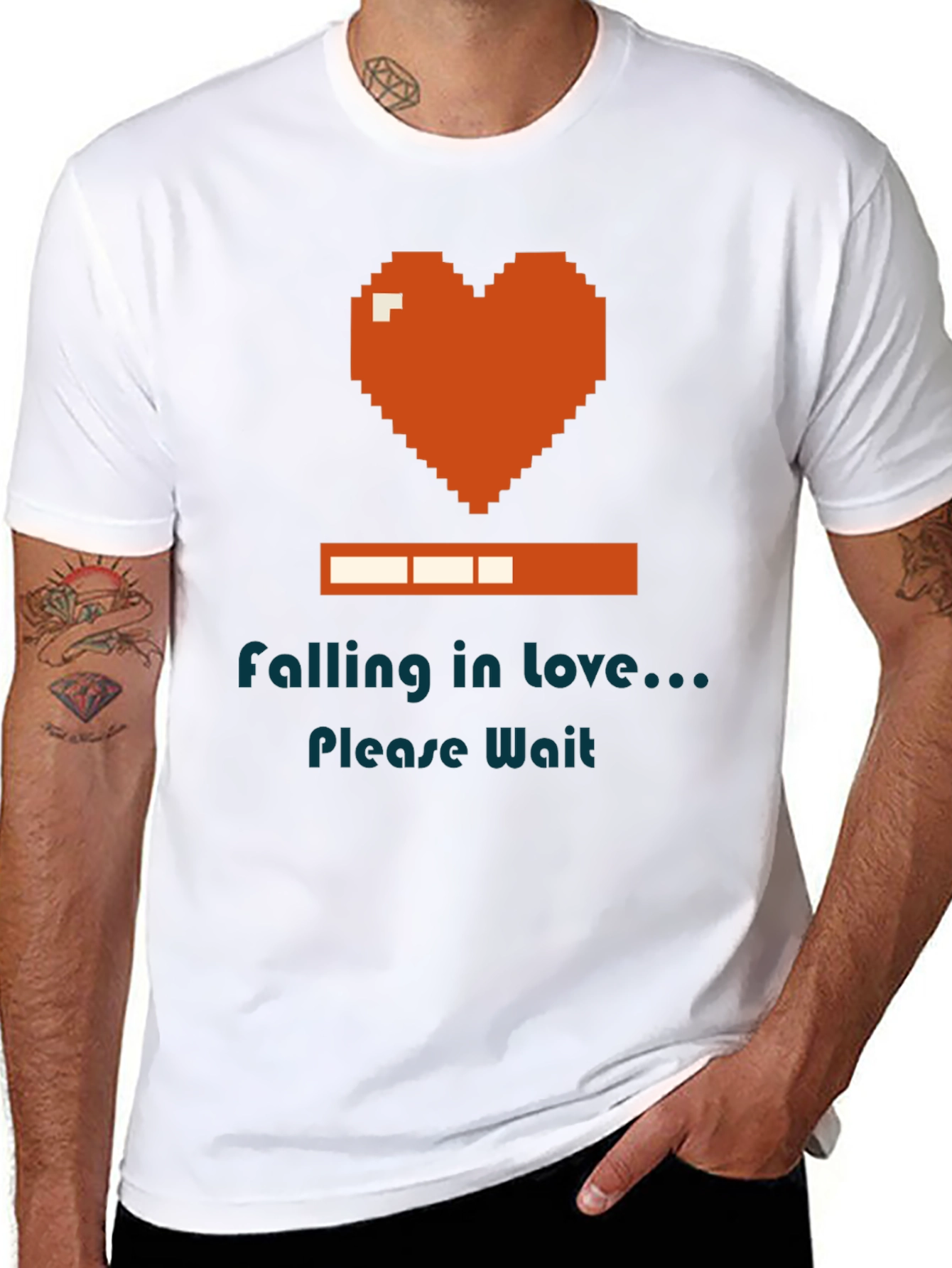 Black Falling in Love Pixel Heart Loading Bar Graphic T-Shirt view 8