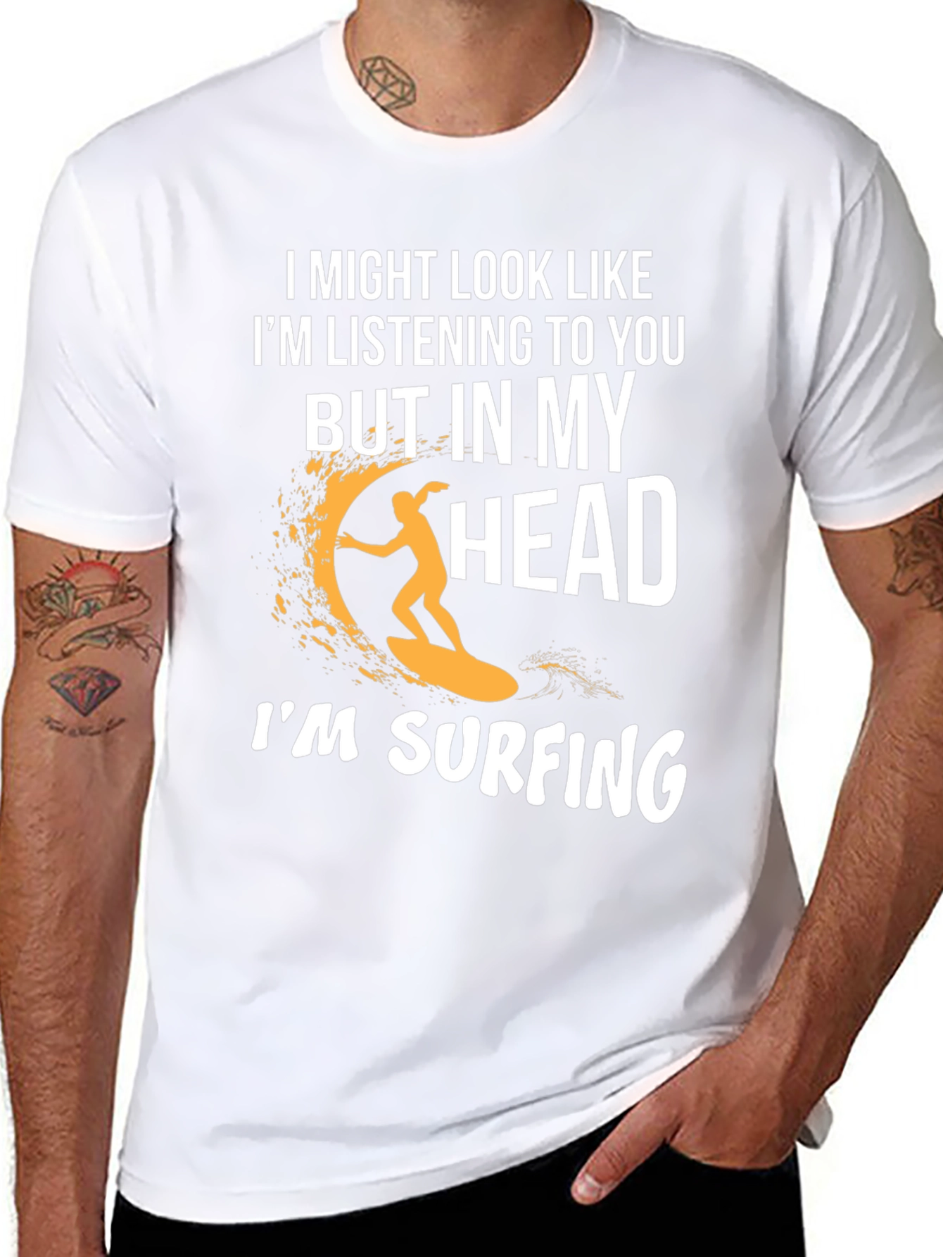 Black Surfing Head T-Shirt - Funny Novelty Tee view 8