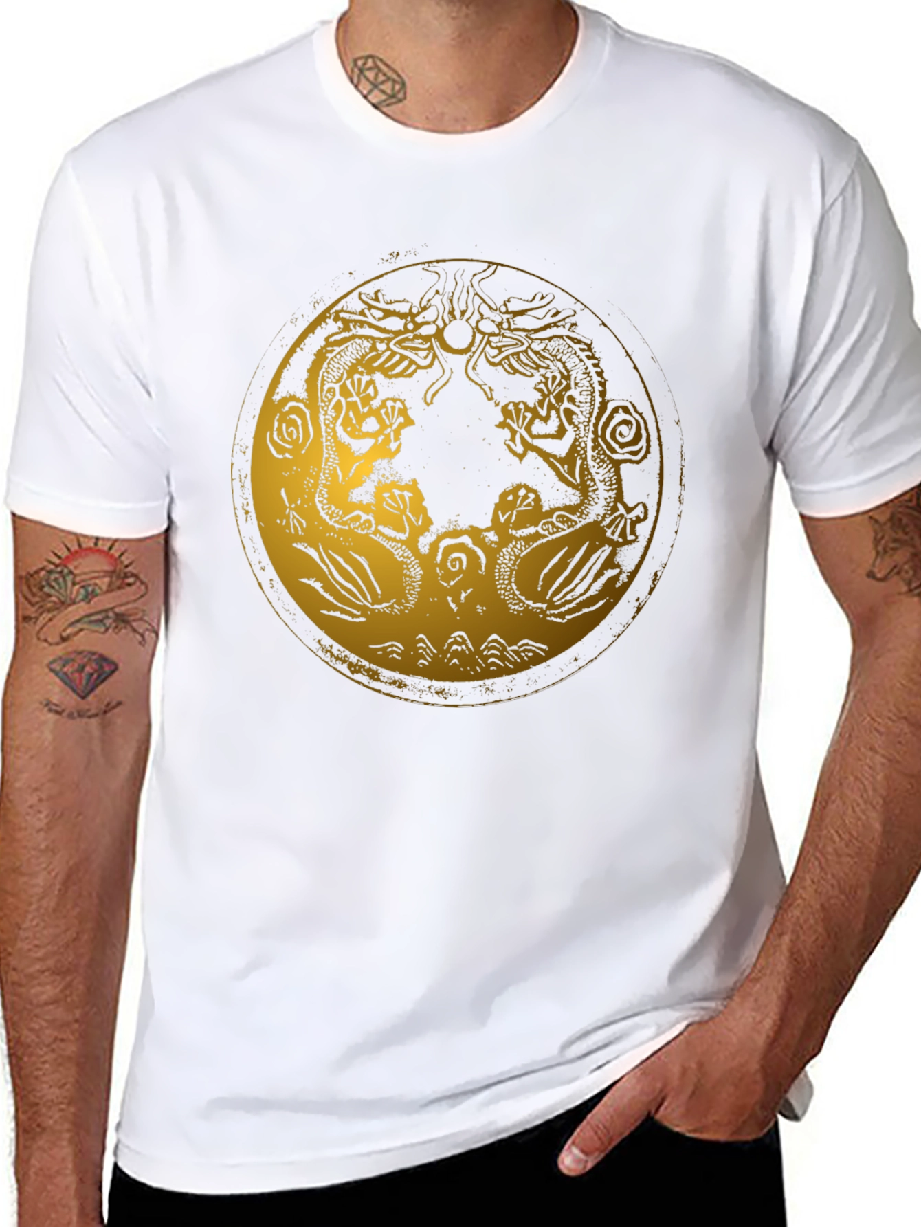 Black Dragon Circle Graphic Tee - Stylish Black T-Shirt view 8