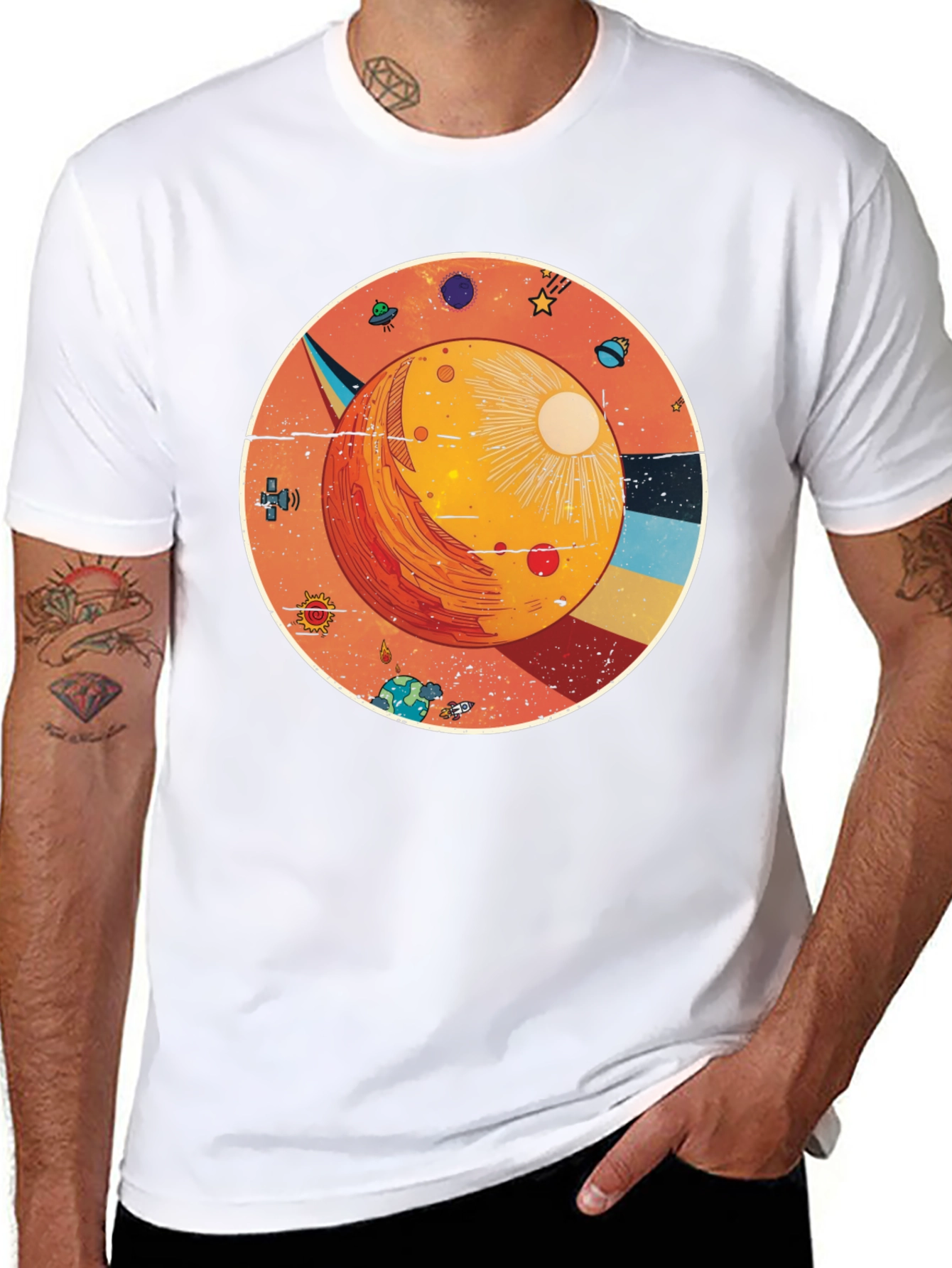 Black Cosmic Planet Graphic Tee - Black Cotton Blend Shirt view 8