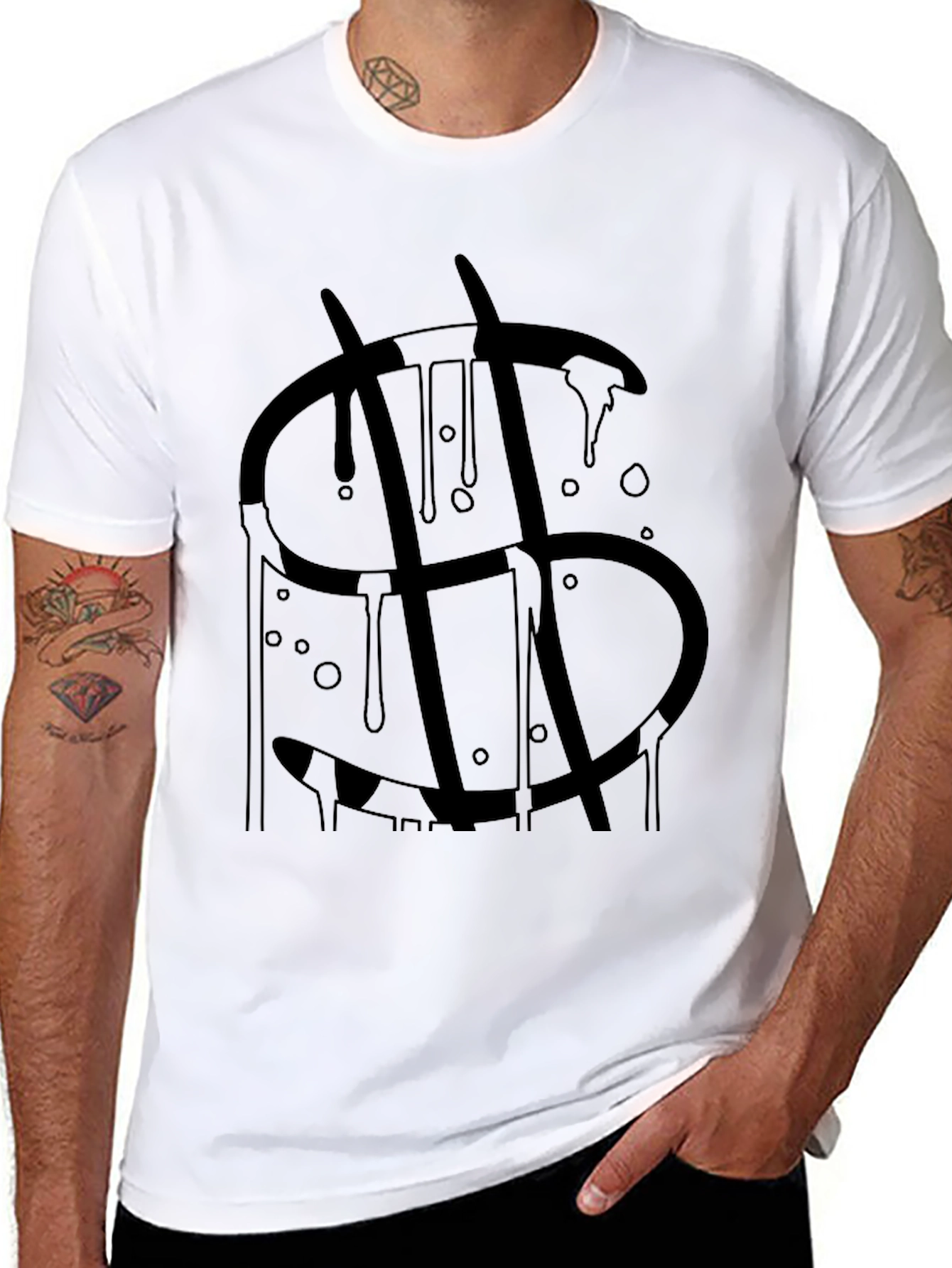 Black Dripping Dollar Sign Black T-Shirt view 8