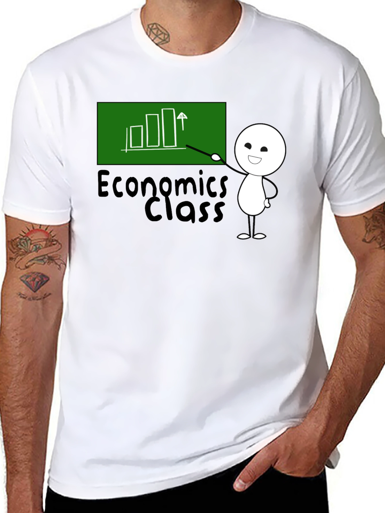 Black Economics Class T-Shirt - Cute Stick Figure view 8