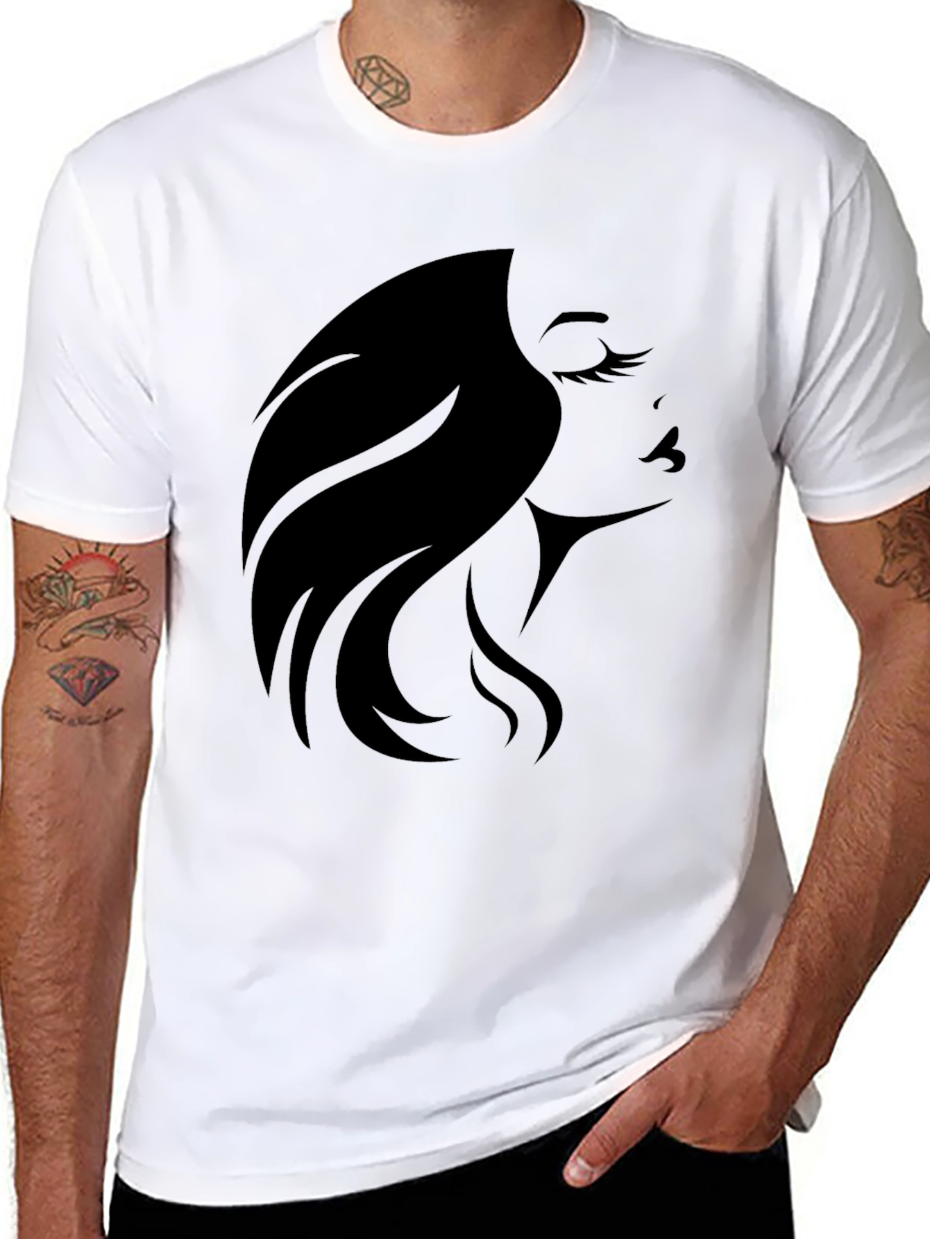 Black Elegant Woman Silhouette Graphic Tee - Black view 8