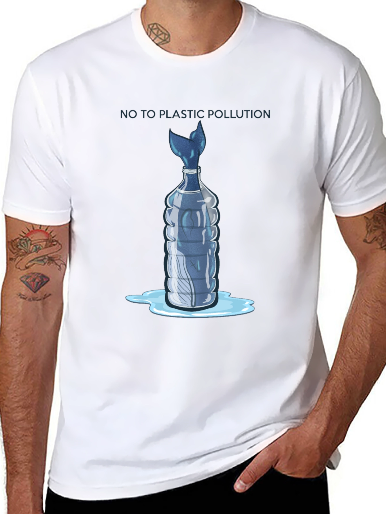 Black Eco-Friendly "No Plastic Pollution" Graphic Tee view 8