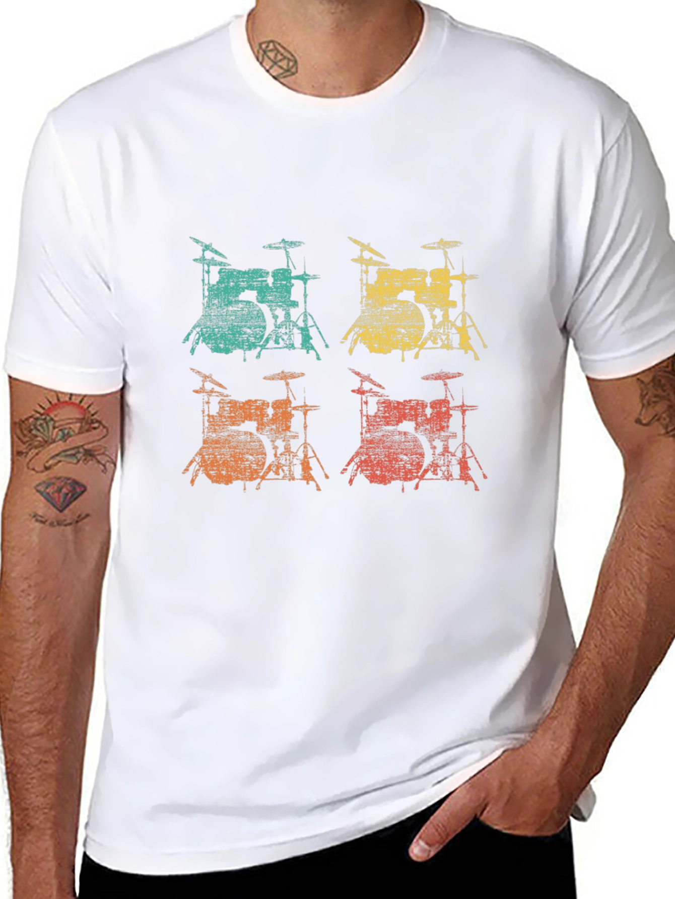 Black Retro Drum Set T-Shirt - Music Lover Tee view 8