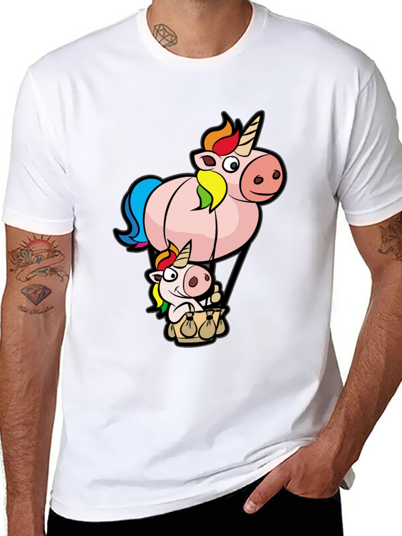 Black Unicorn Hot Air Balloon Graphic T-Shirt view 8