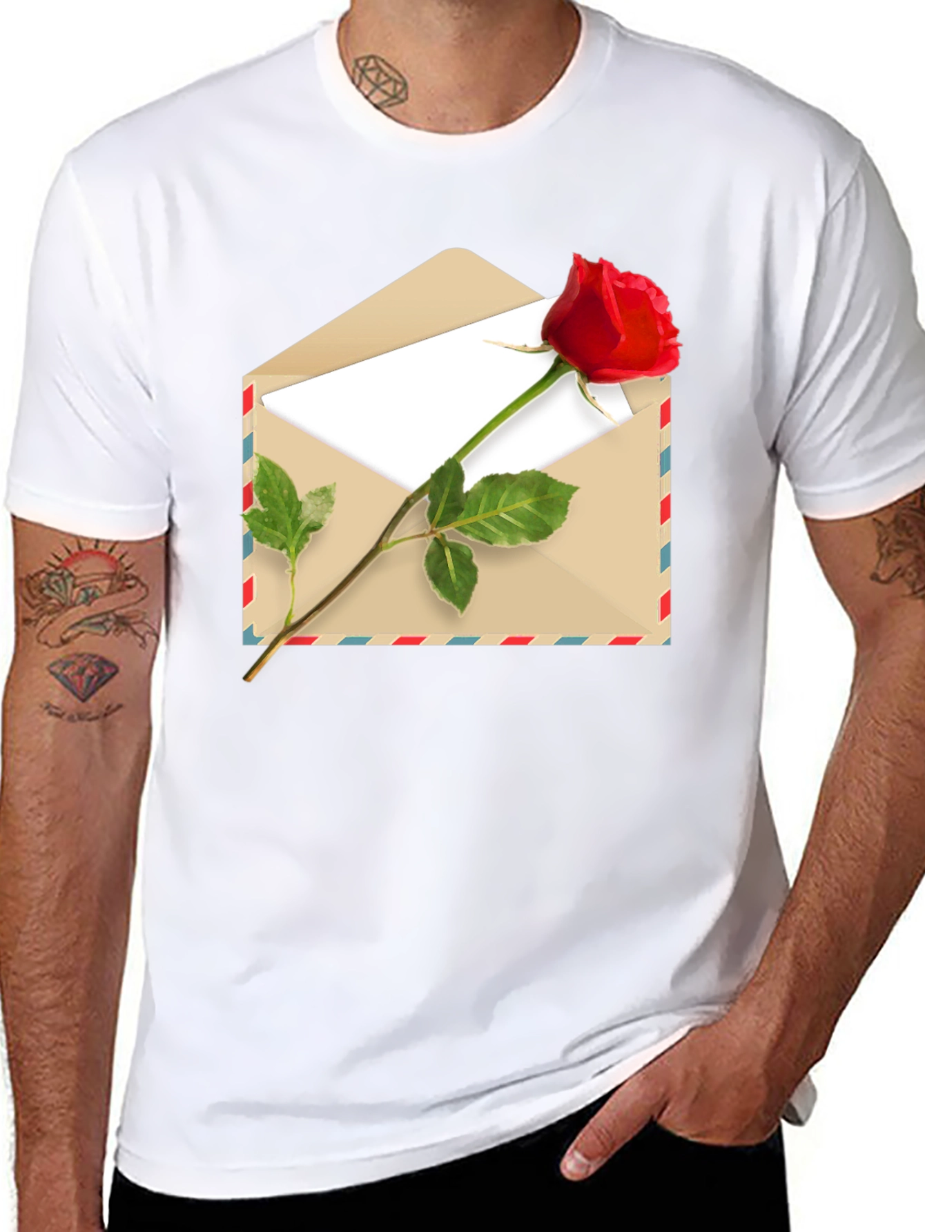 Black Romantic Rose Envelope Graphic Tee - Black view 8