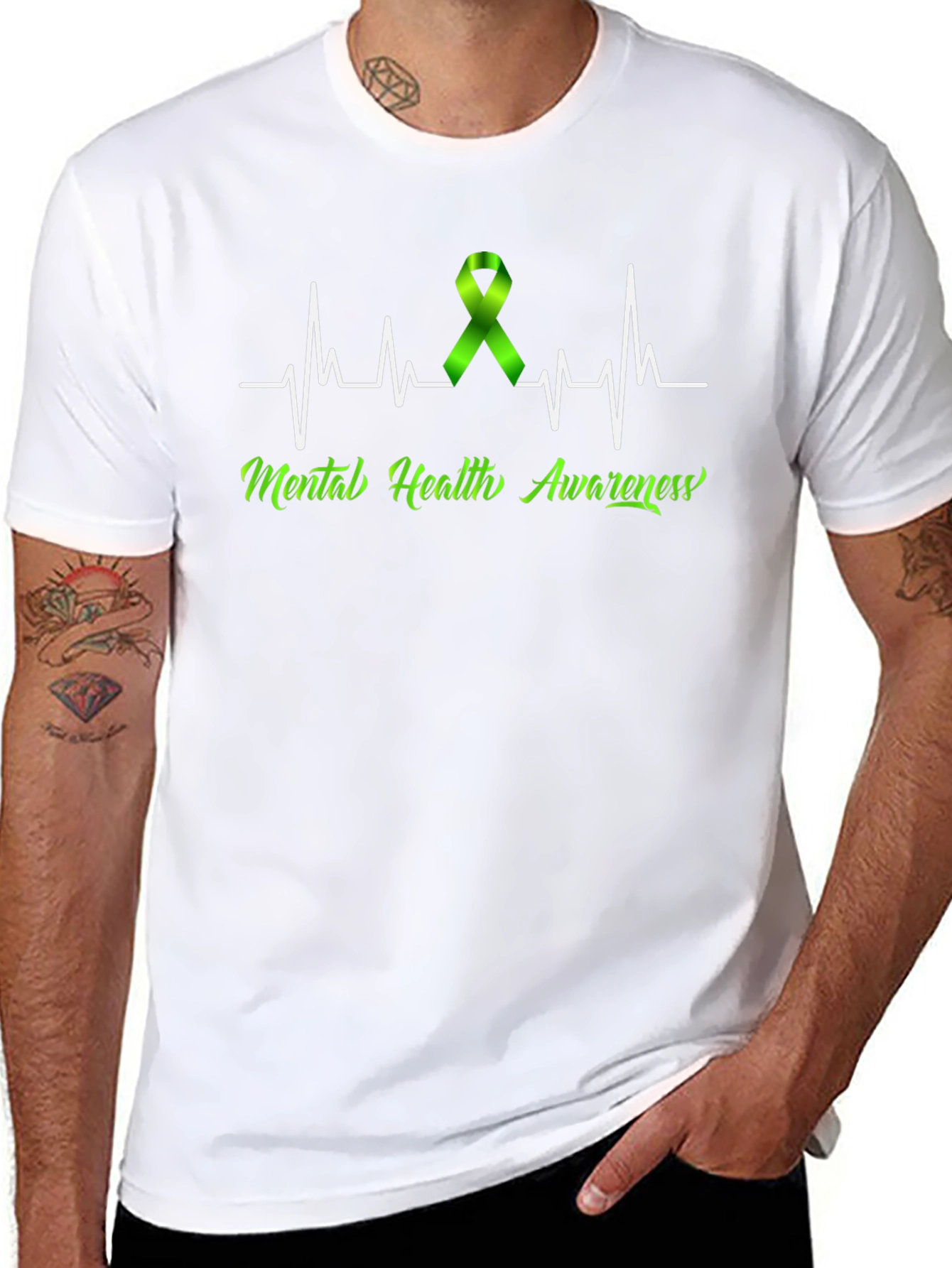 Black Mental Health Awareness Heartbeat T-Shirt view 8