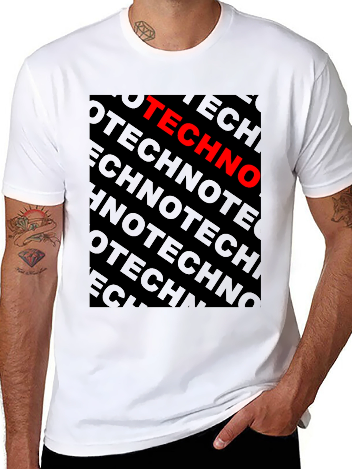 Black Techno Bold Graphic Black T-Shirt view 8