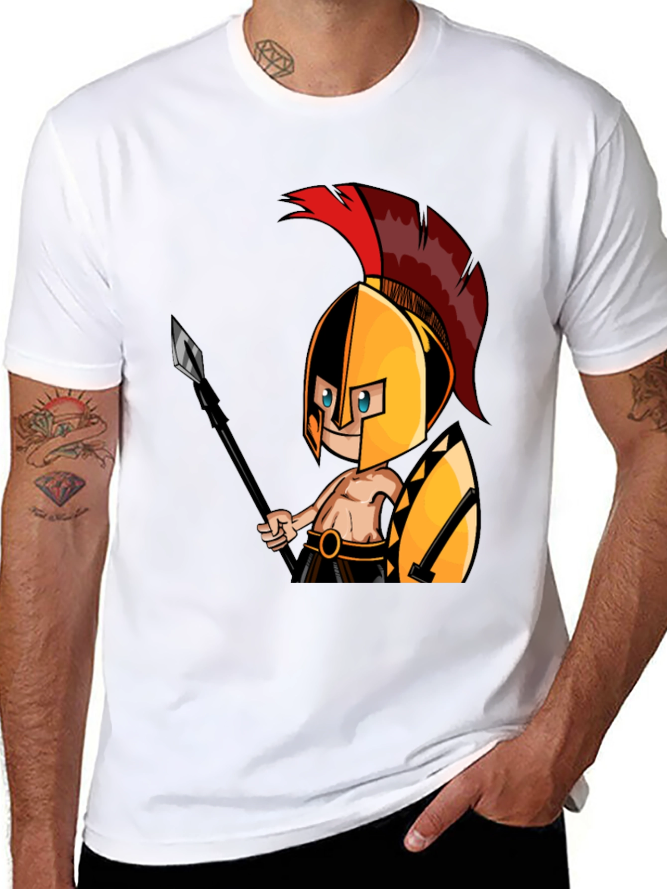 Black Spartan Warrior Graphic Tee - Black Cotton T-Shirt view 8