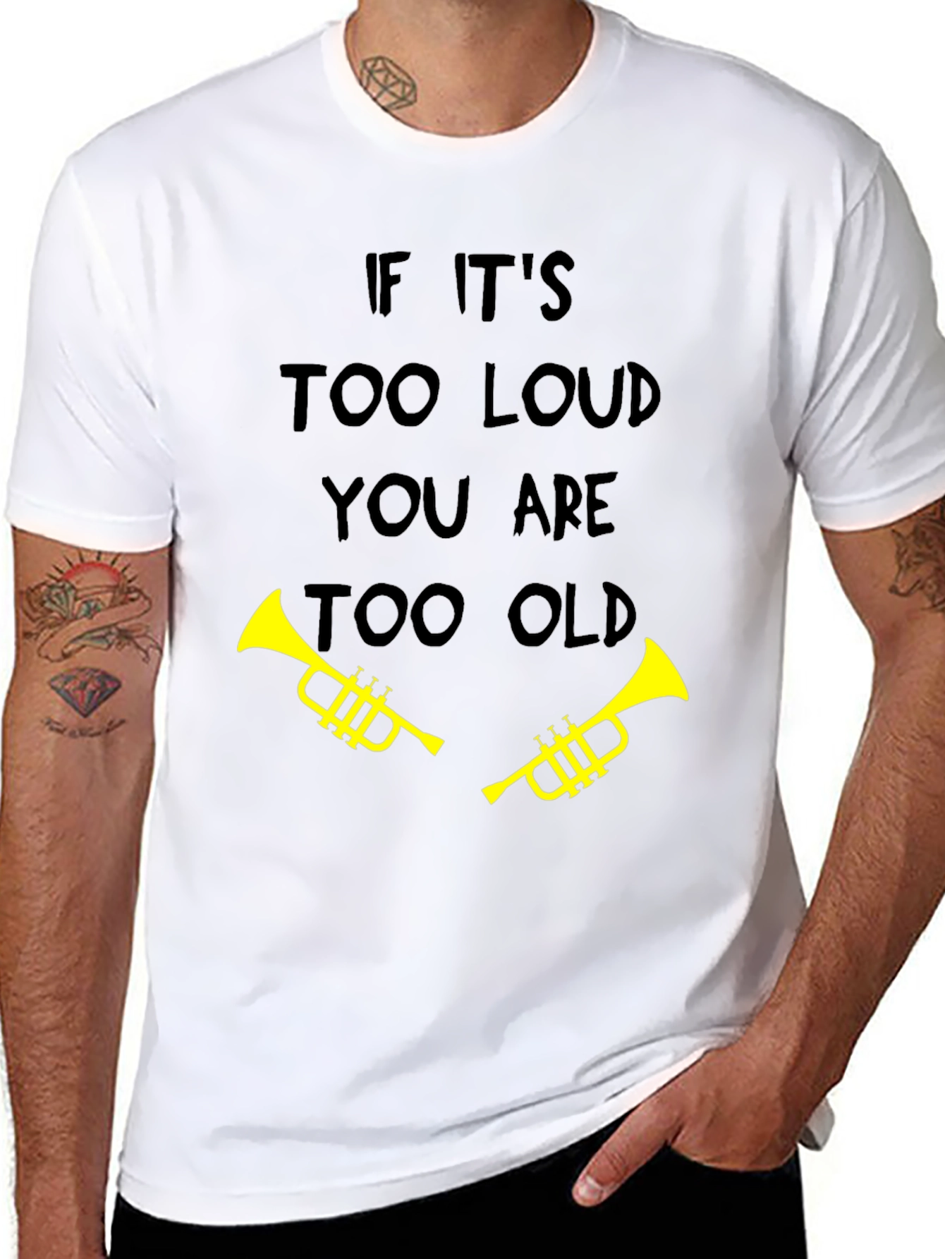 Black Funny "Too Loud Too Old" Trumpet T-Shirt view 8