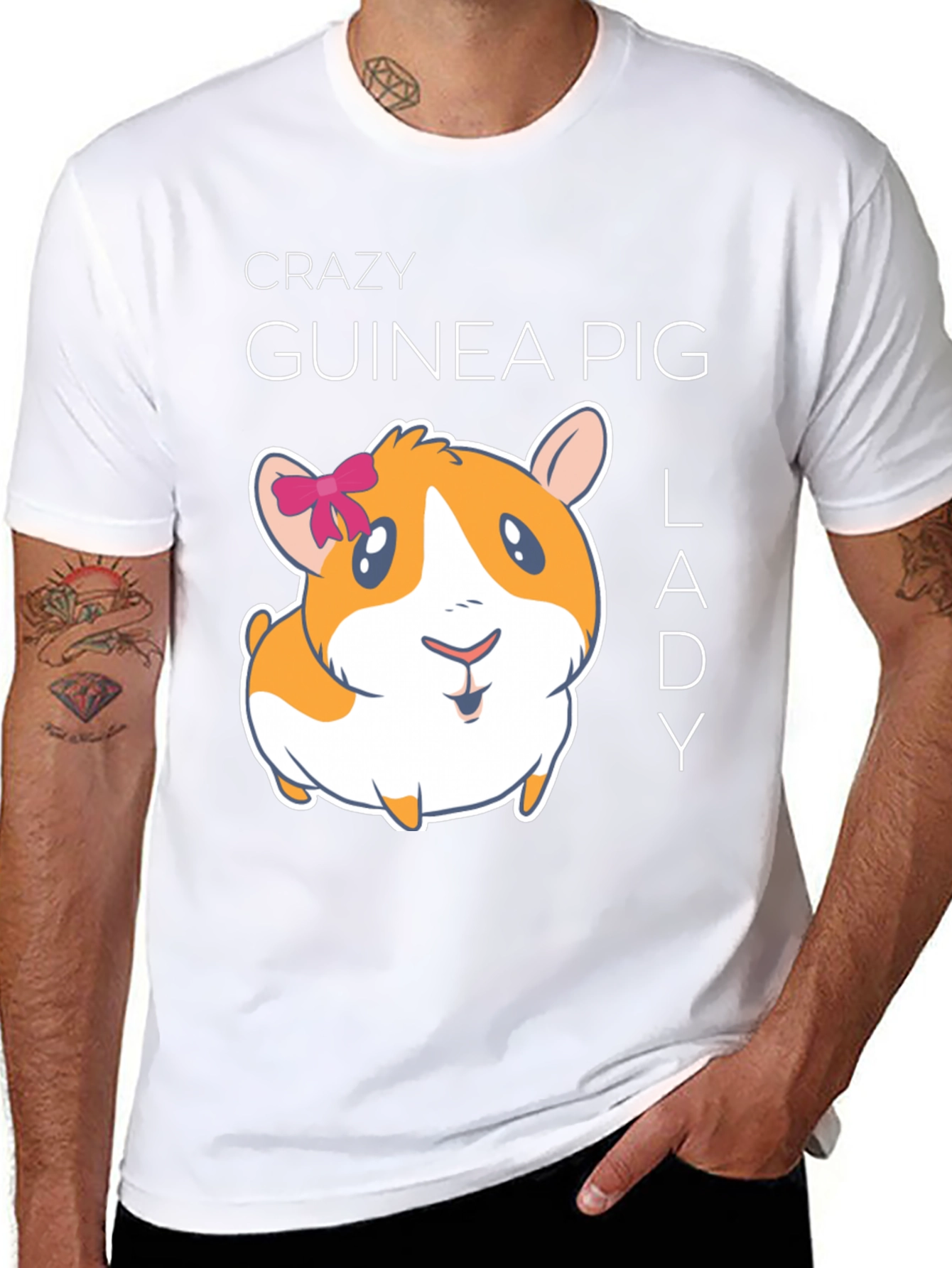Black Crazy Guinea Pig Lady T-Shirt view 8