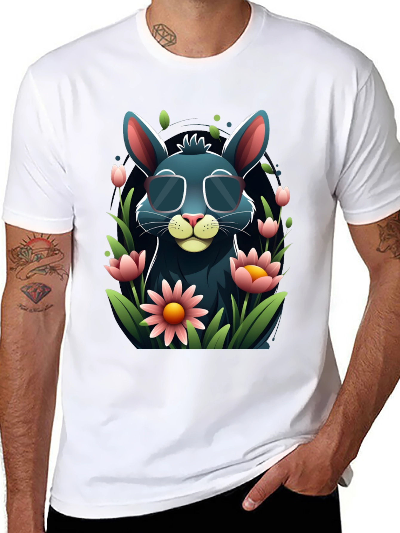 Black Cool Bunny in Shades Graphic Tee view 8
