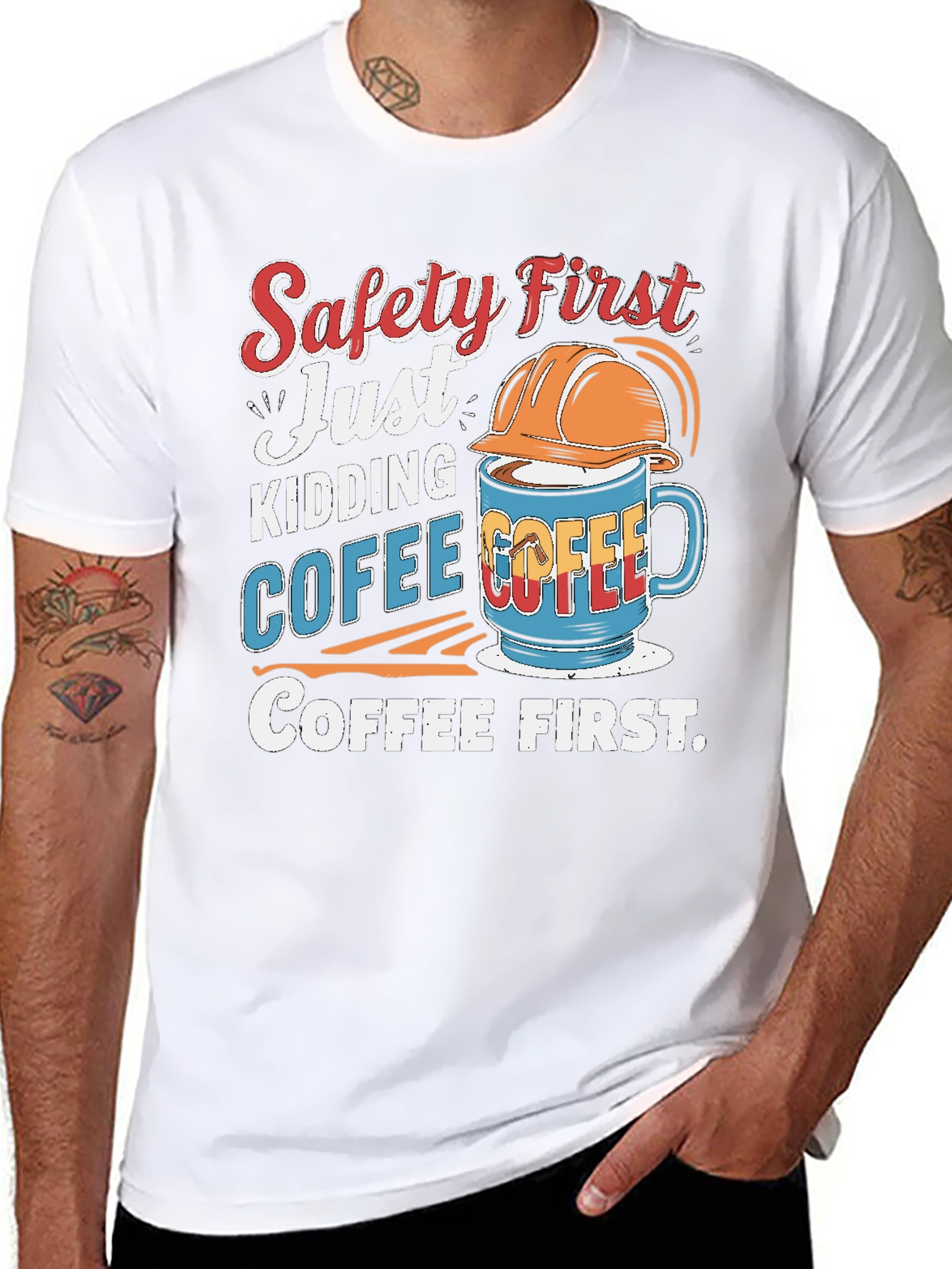 Black Safety First Coffee T-Shirt view 8