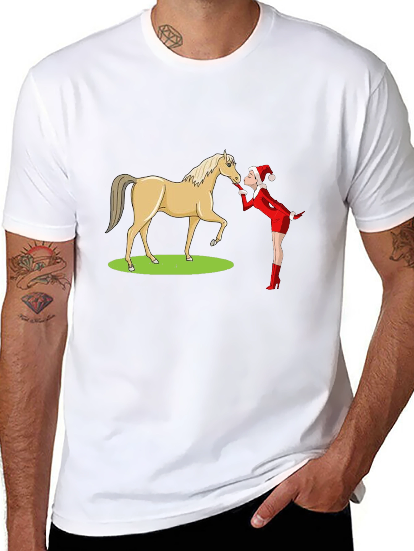 Black Horse Kissing T-Shirt - Funny Animal Graphic Tee view 8