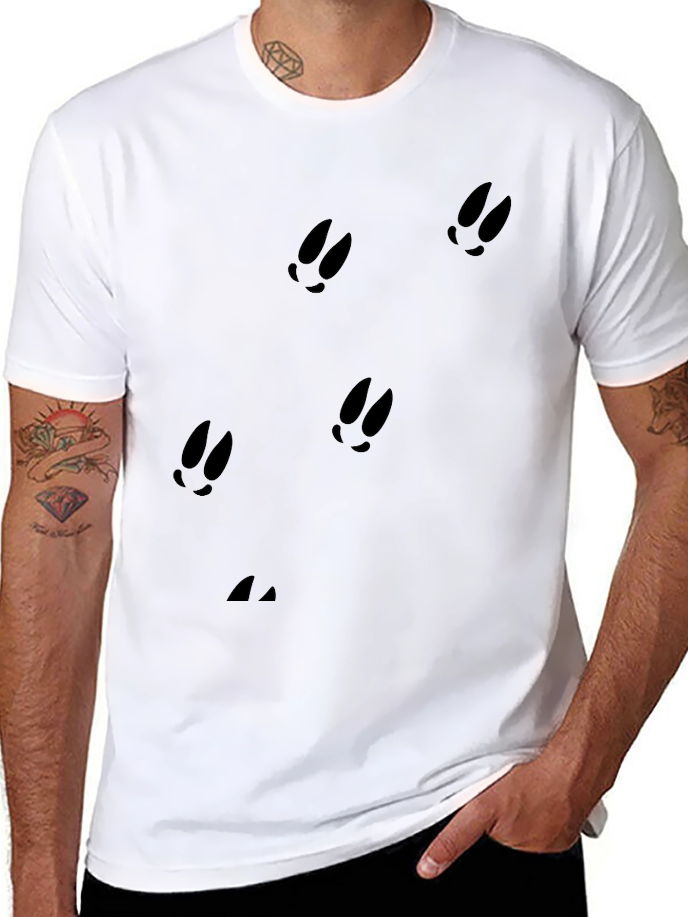 Black Black Tee with Animal Tracks Pattern view 8