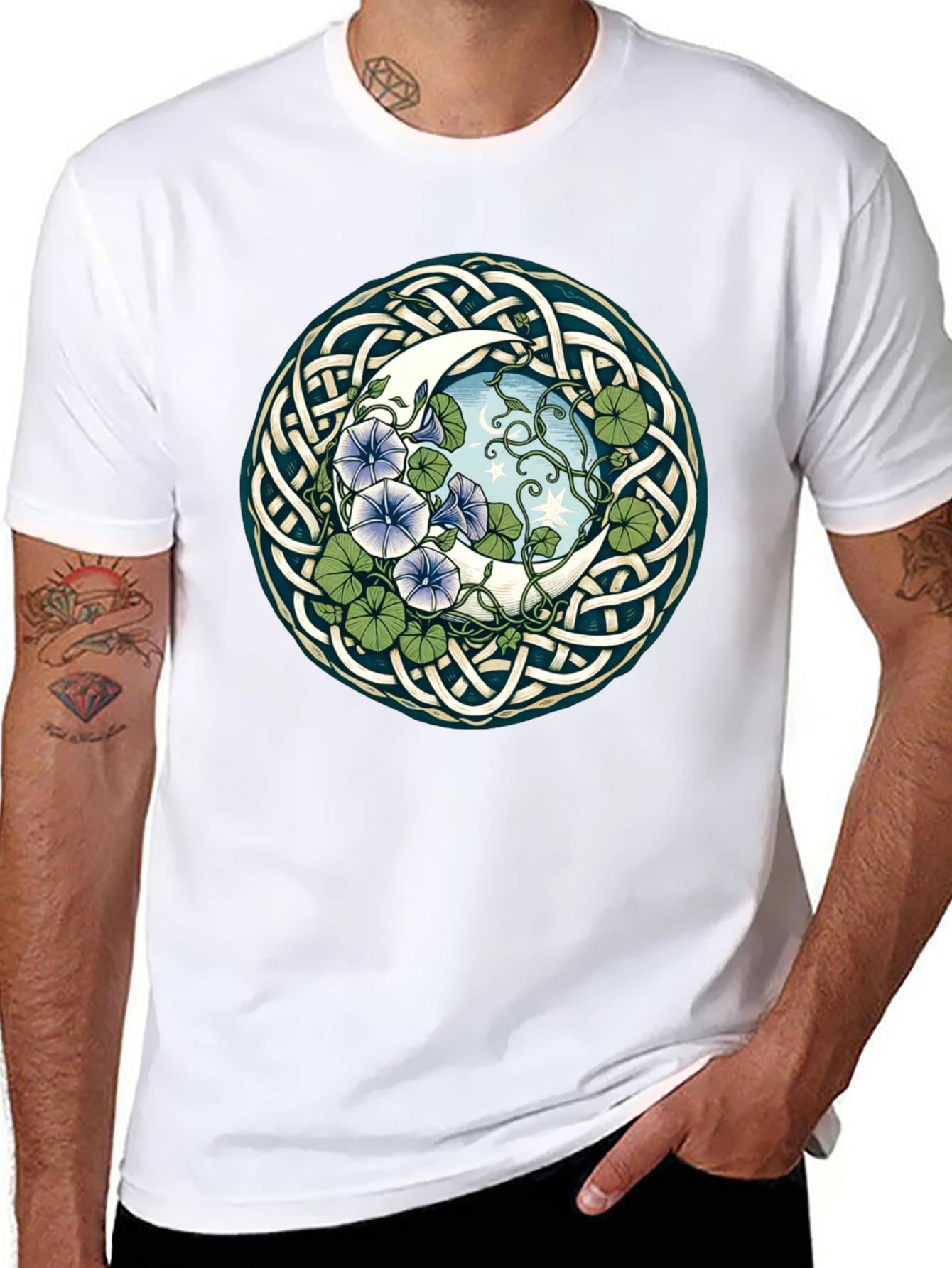 Black Celtic Moon & Flower T-Shirt view 8