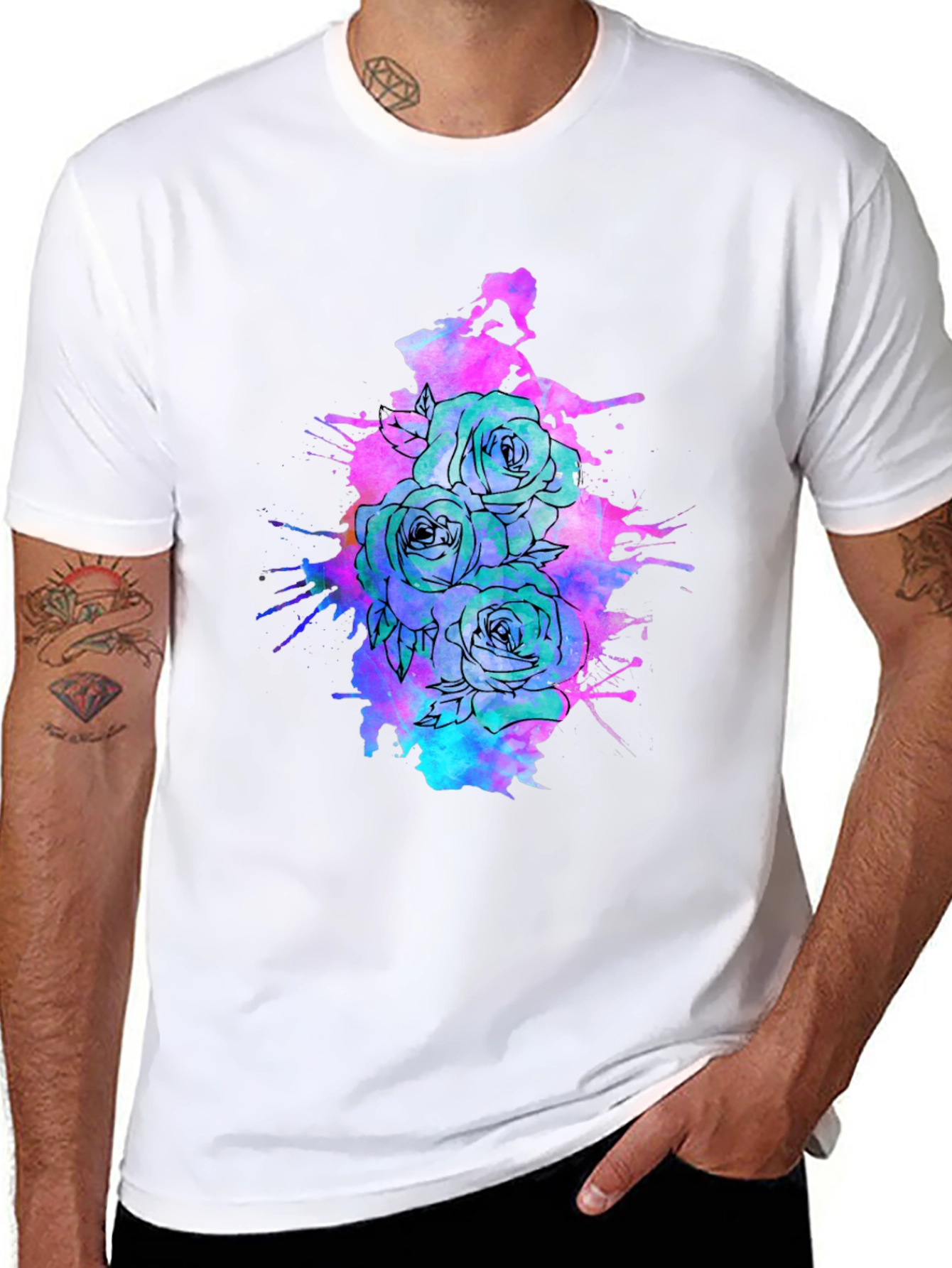 Floral Ink Splatter T-Shirt - Unique Graphic Tee - 8