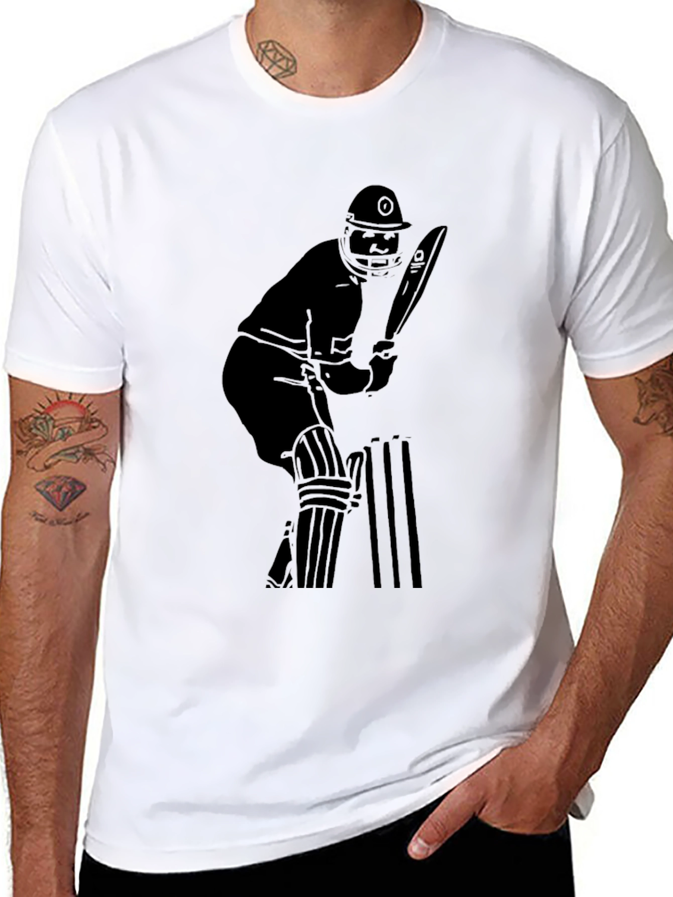 Black Cricket Player Graphic Tee - Black view 8