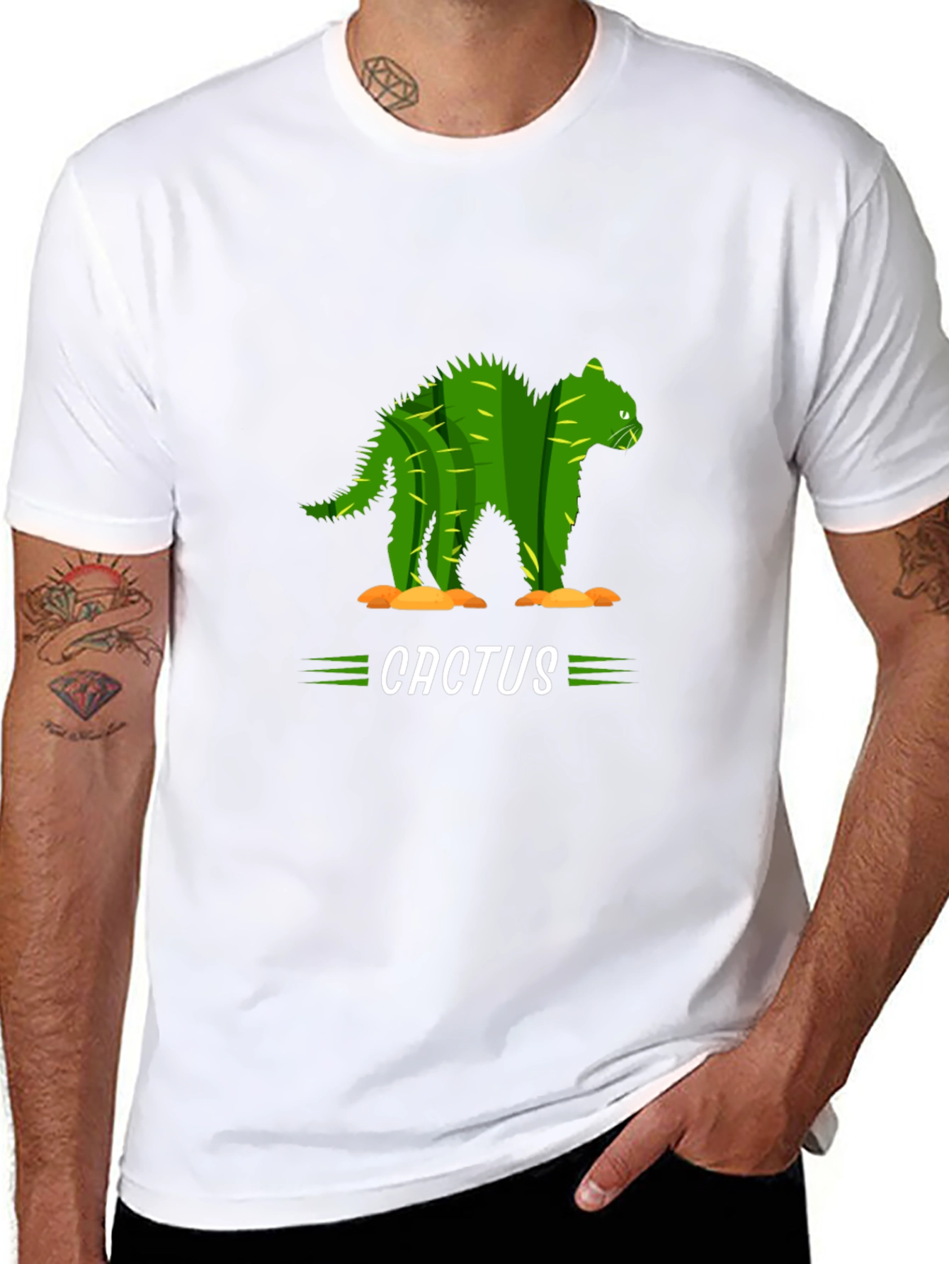 Black Cactus Cat Graphic Tee - Unique Animal Humor T-Shirt view 8