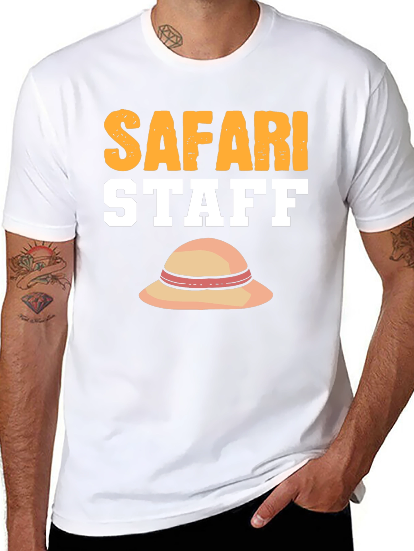 Black Safari Staff T-Shirt with Sun Hat Graphic view 8