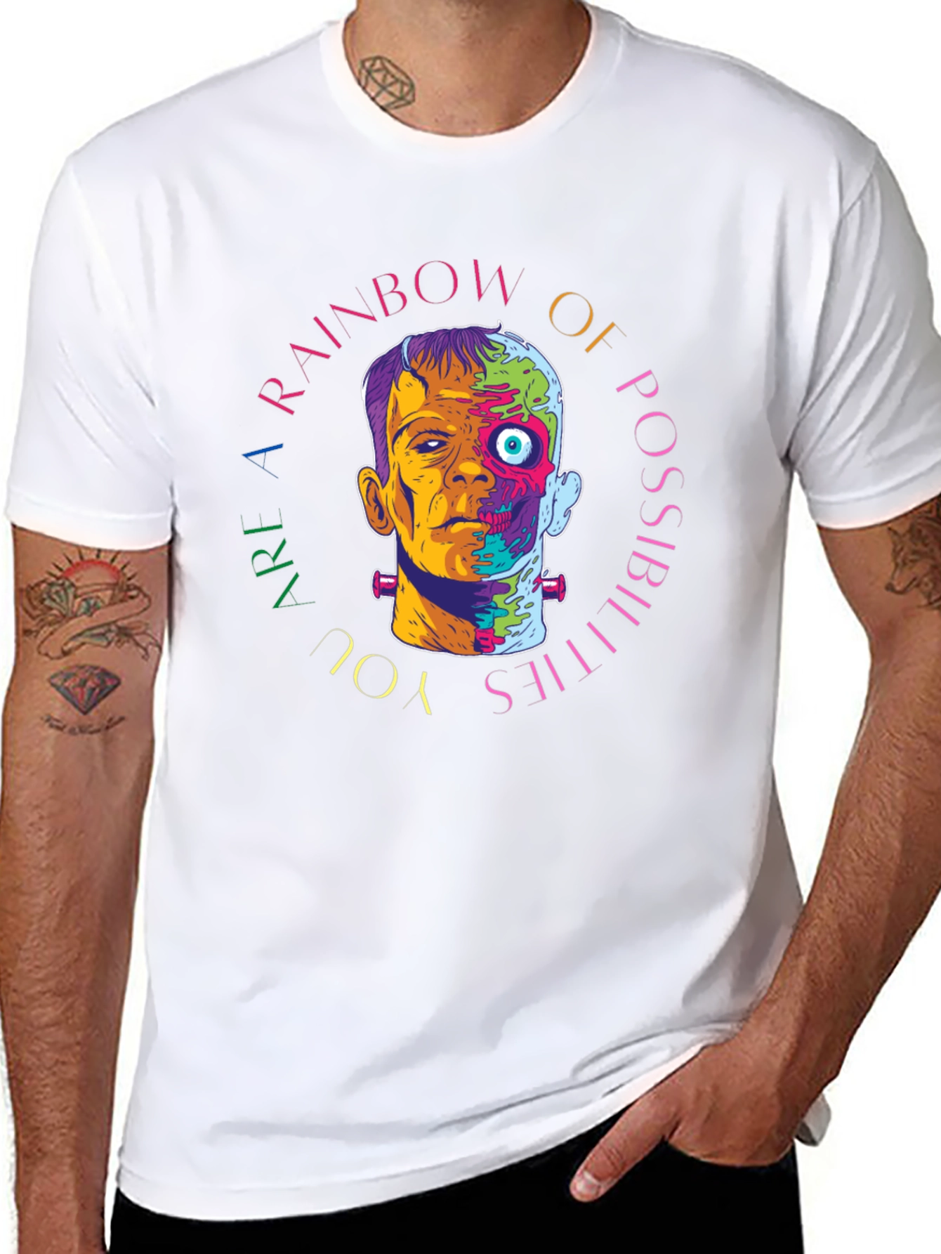 Black Rainbow Frankenstein Graphic Tee - Artistic Horror Style view 8