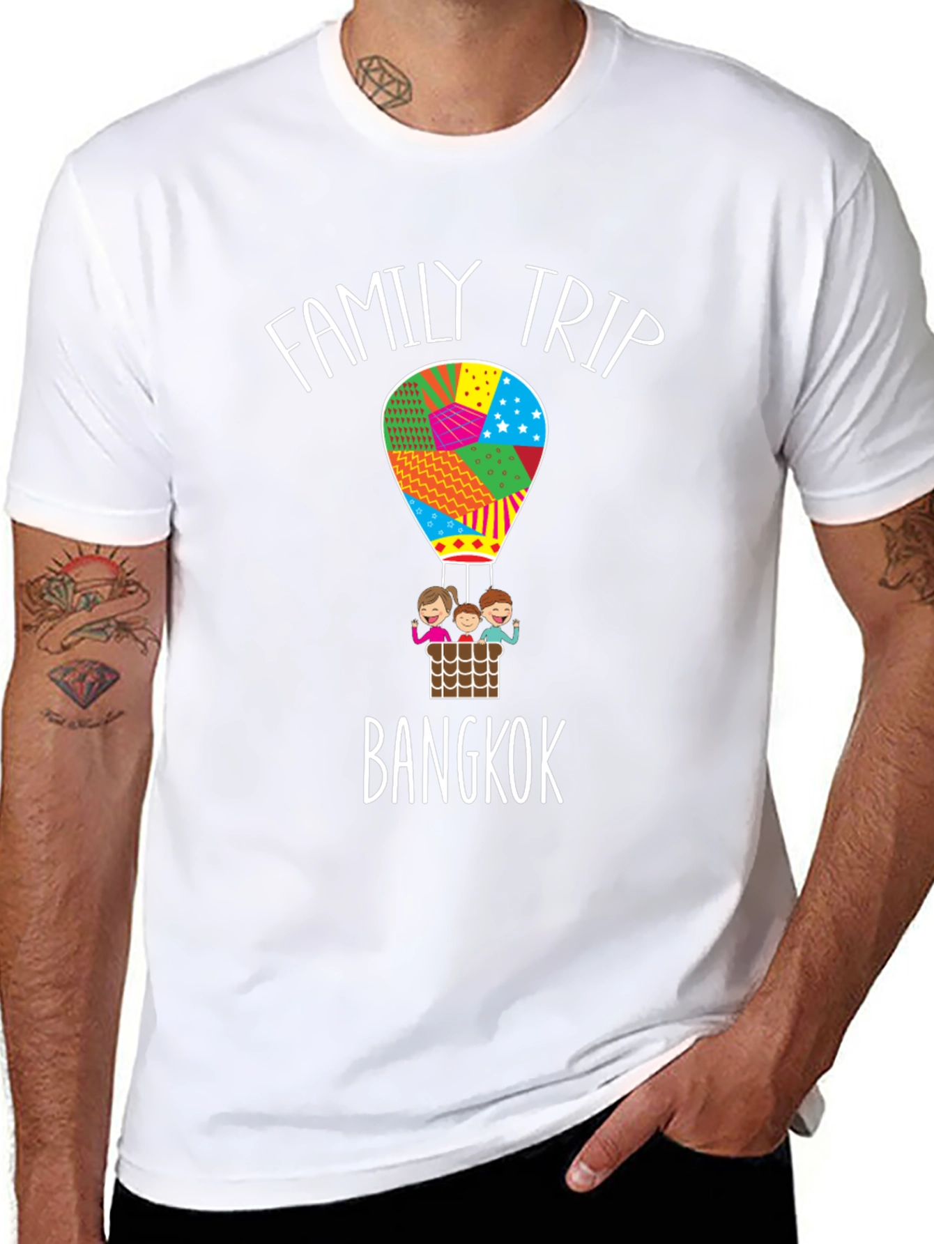 Black Family Trip Bangkok T-Shirt - Hot Air Balloon Design view 8