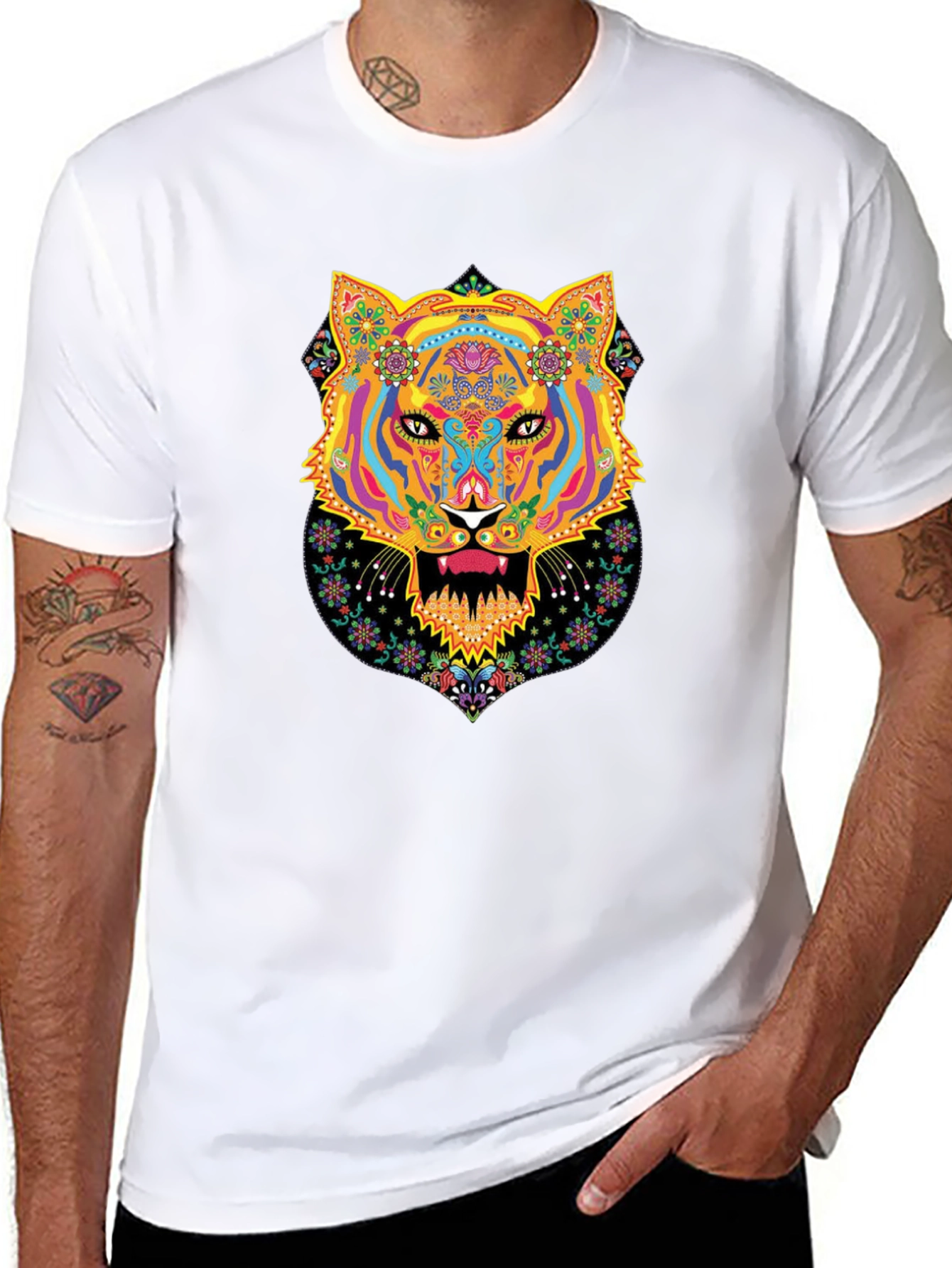 Black Vibrant Tiger Graphic Black T-Shirt view 8