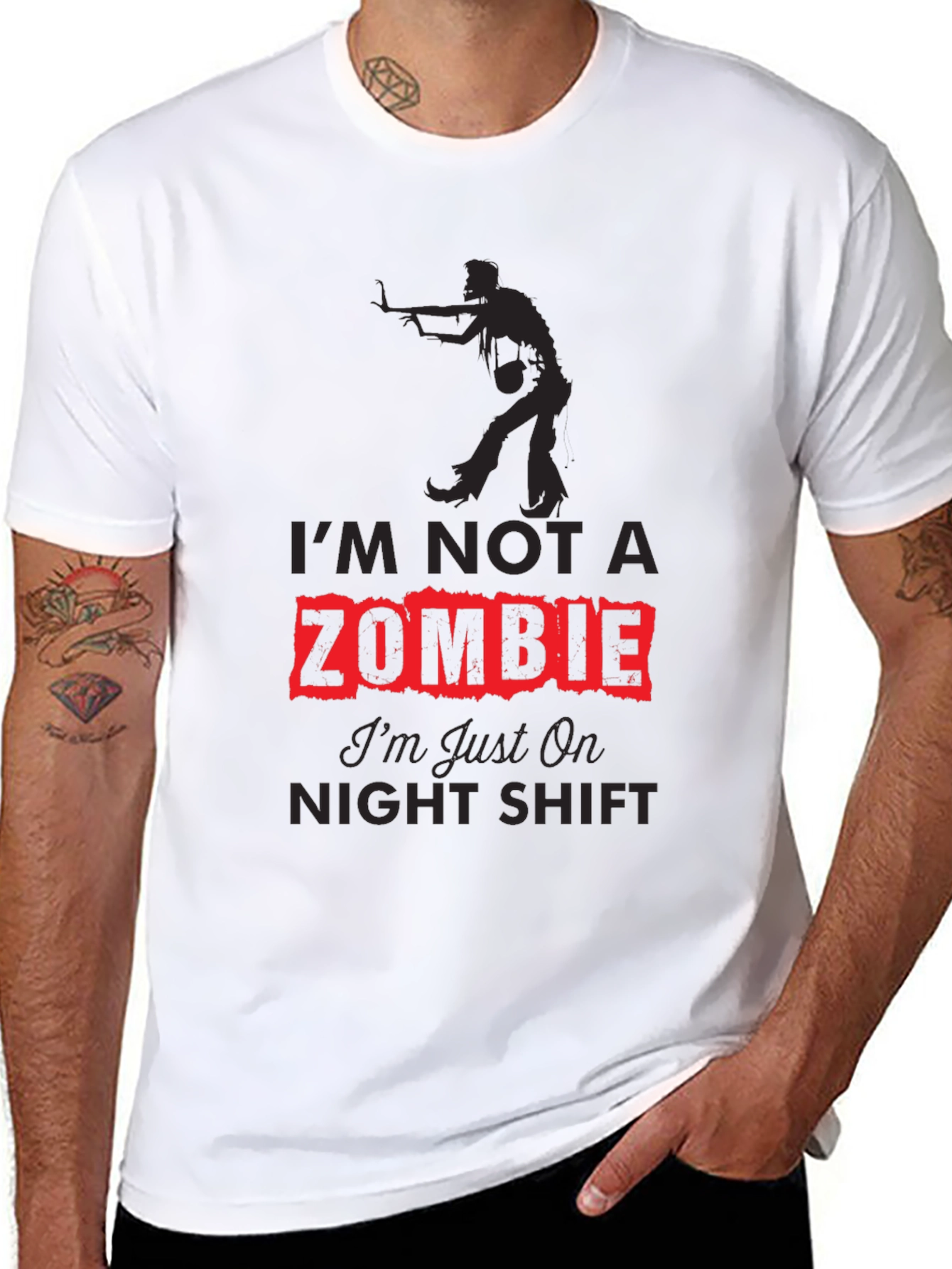 Black I'm Not A Zombie T-Shirt - Night Shift Novelty Tee view 8