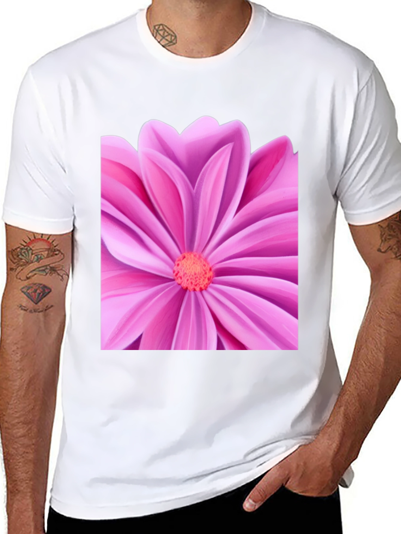 Black Pink Petal Flower Graphic Tee - Black view 8