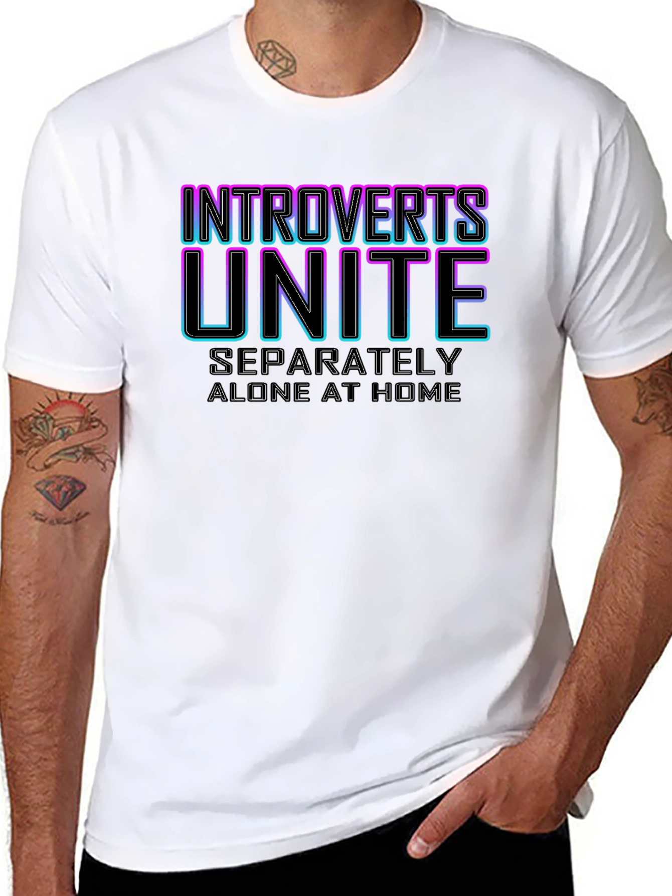 Black Introverts Unite Black T-Shirt view 8