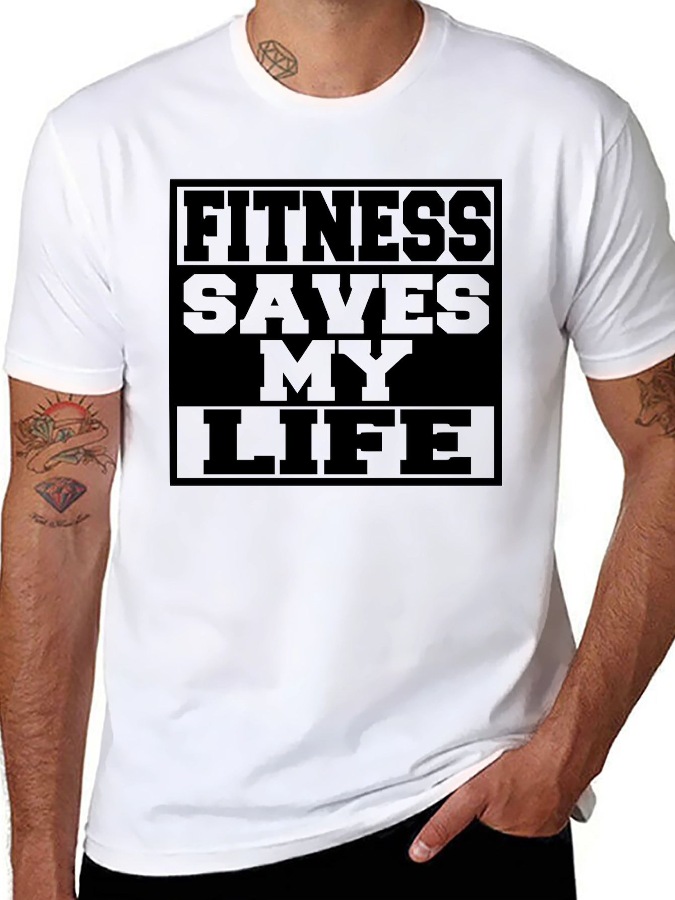 Black Fitness Saves My Life T-Shirt - Black Gym Motivation Tee view 8