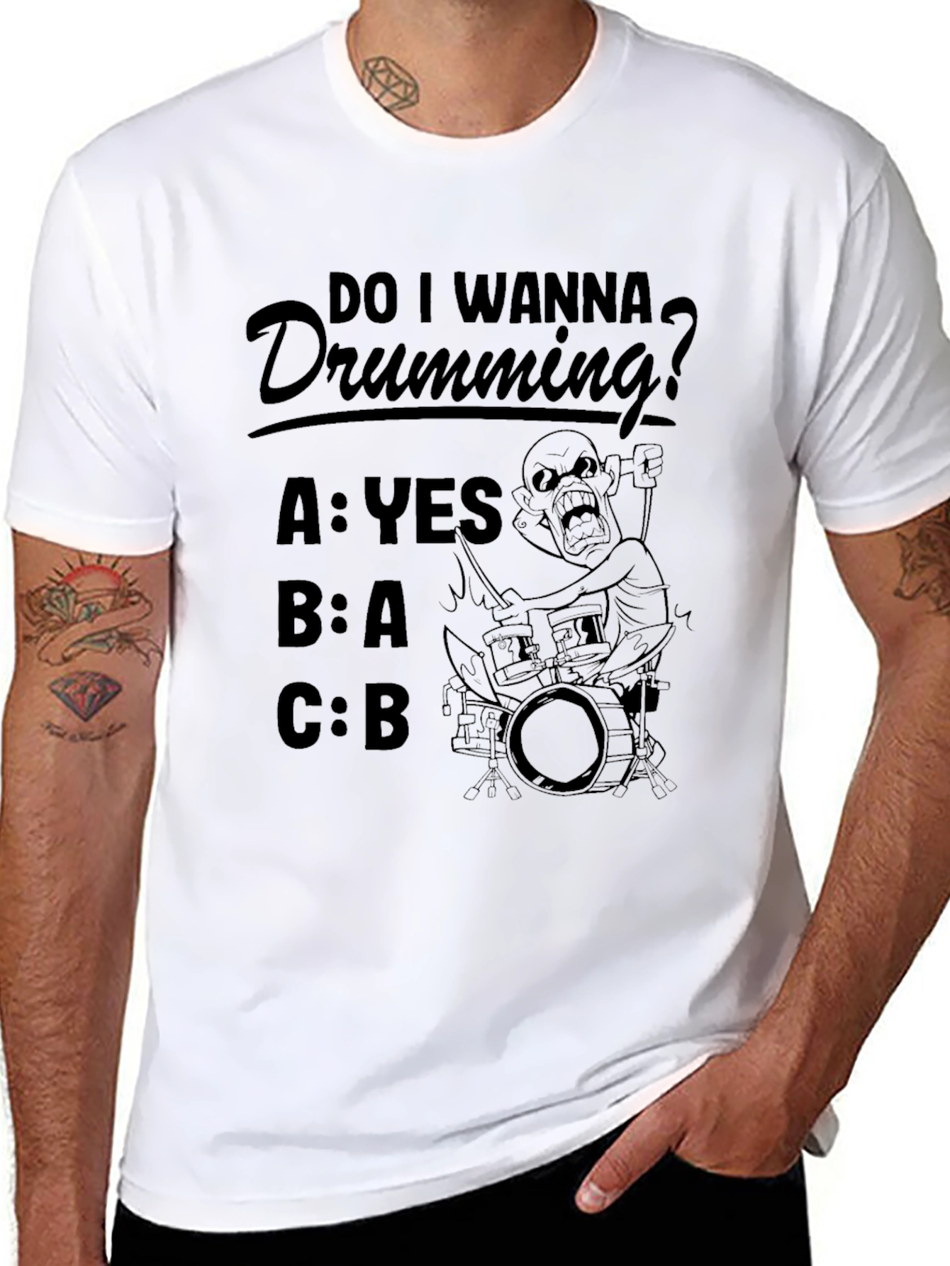 Black Funny Drumming T-Shirt - "Do I Wanna Drumming?" view 8