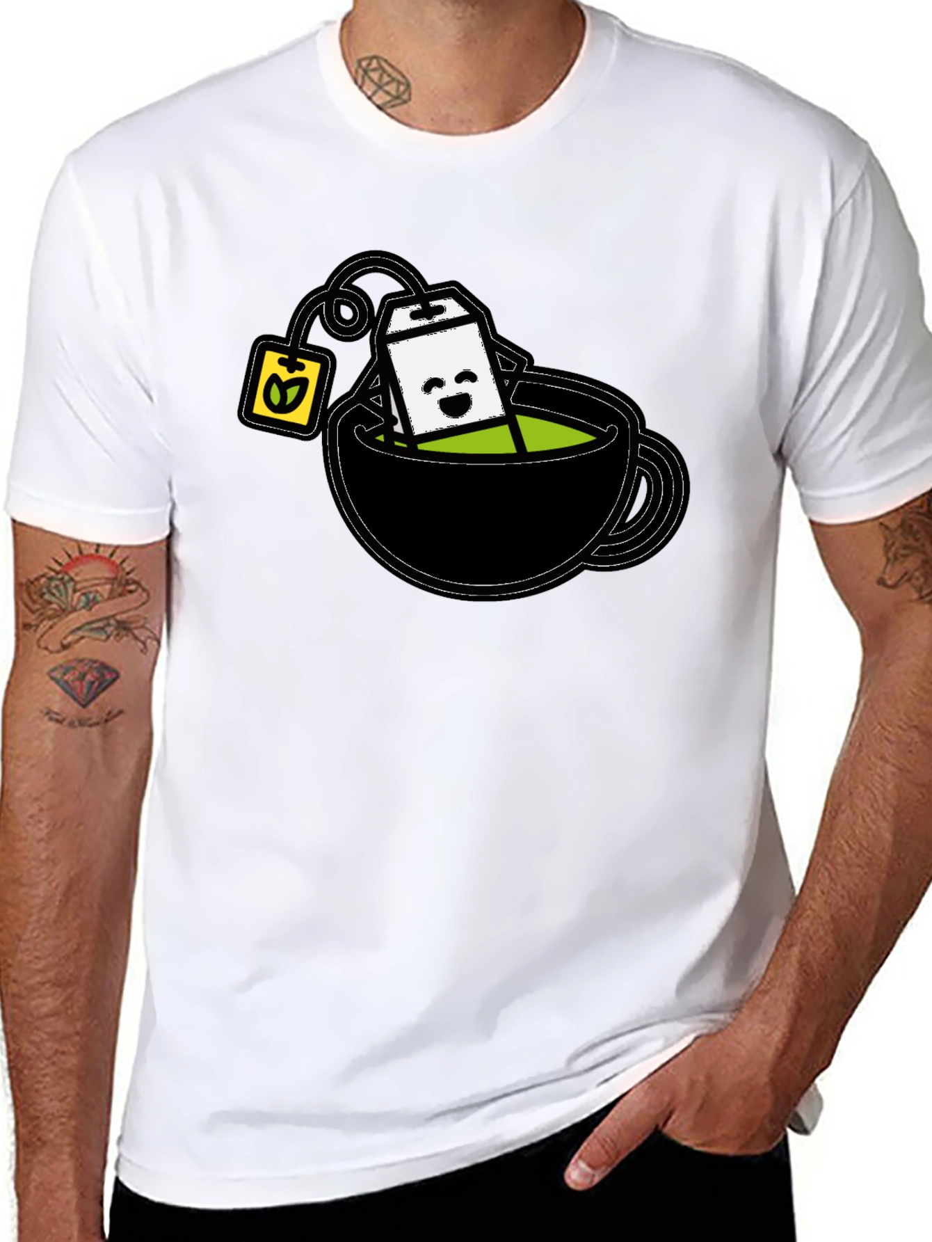 Black Cute Tea Cup T-Shirt - Kawaii Tea Time Tee view 8