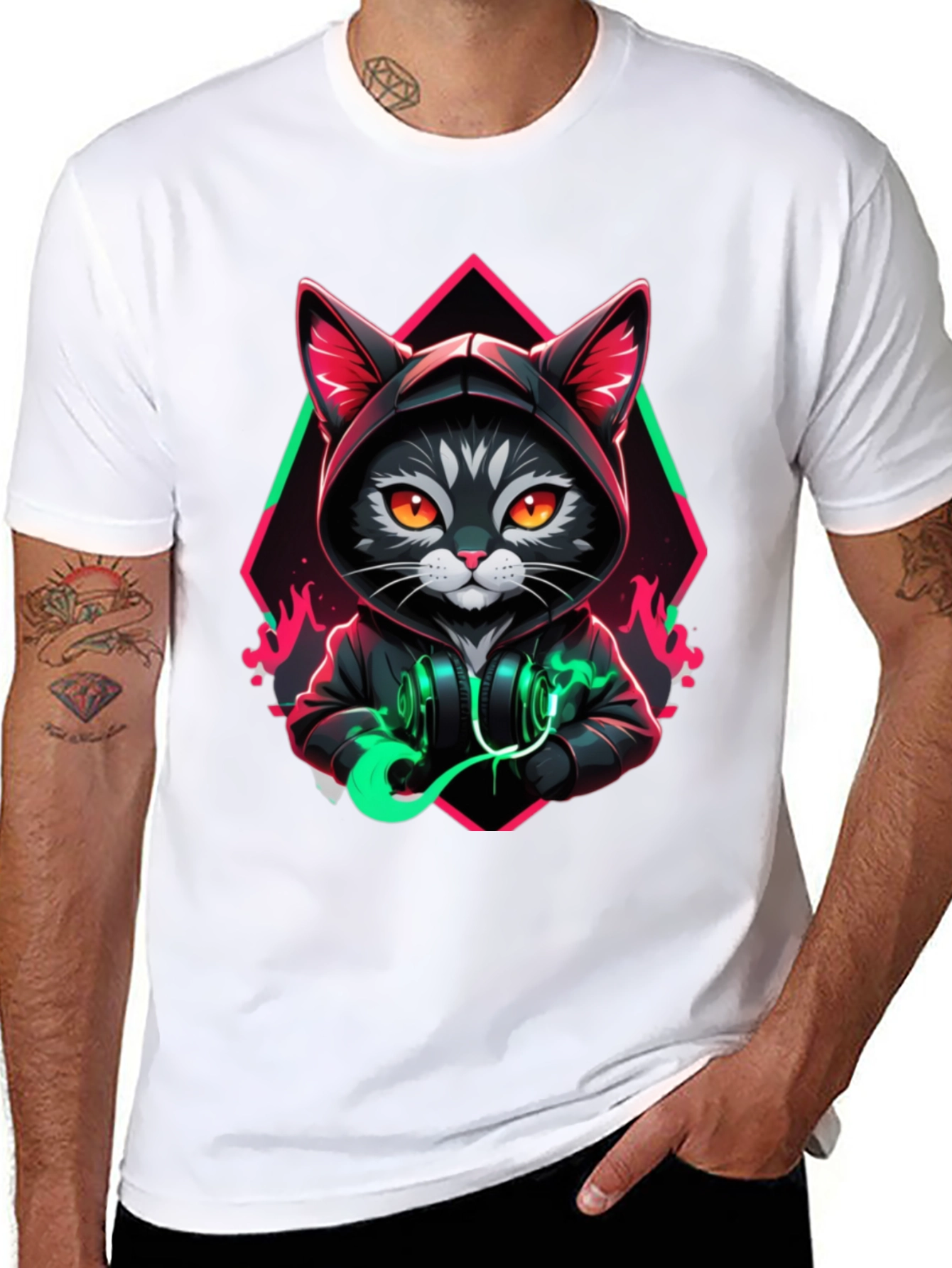 Black Cool Cat Hoodie T-Shirt - Unique Design view 8
