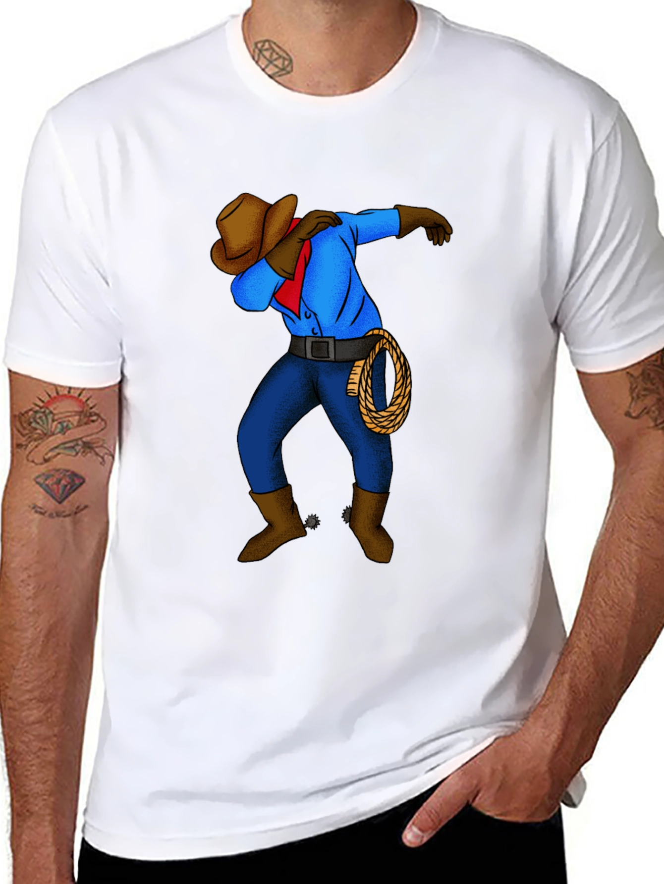 Black Dabbing Cowboy Graphic T-Shirt view 8