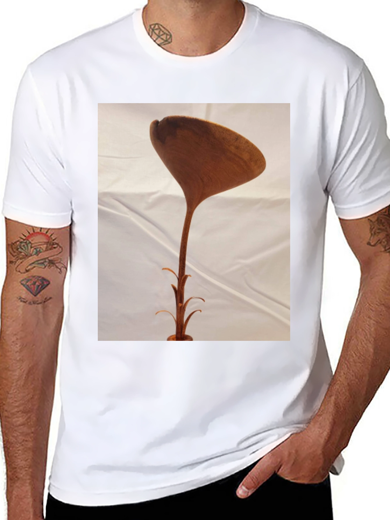 Black Unique Wooden Sculpture T-Shirt view 8