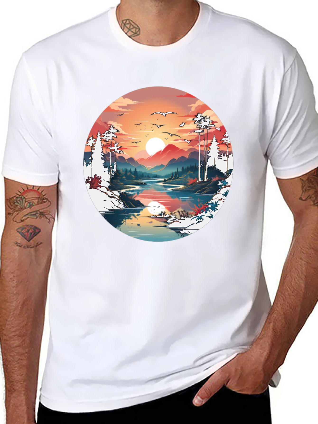 Black Sunset Lake Graphic Tee view 8