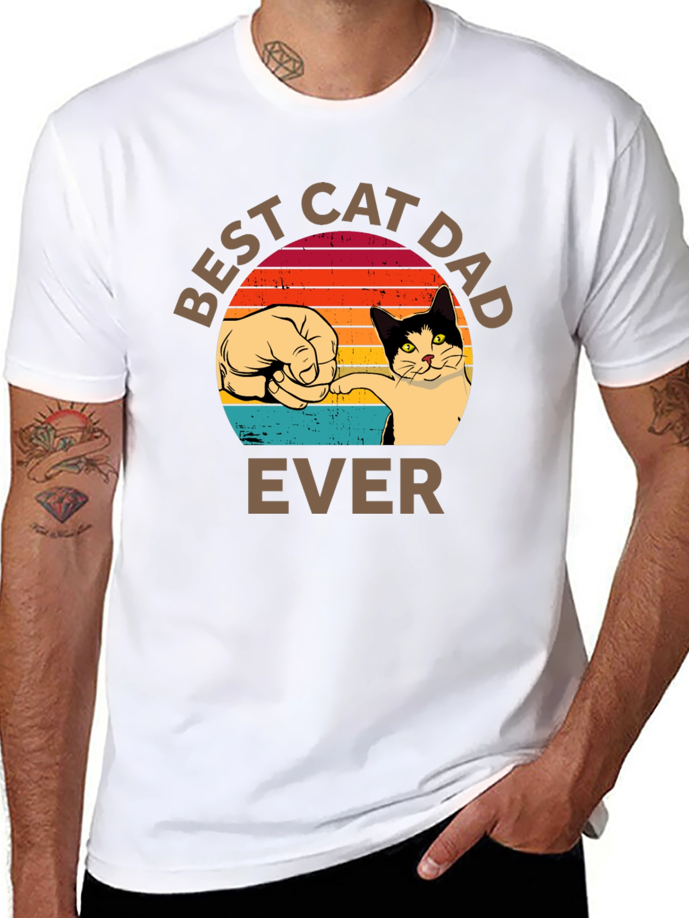 Black Best Cat Dad Ever T-Shirt Retro Sunset view 8