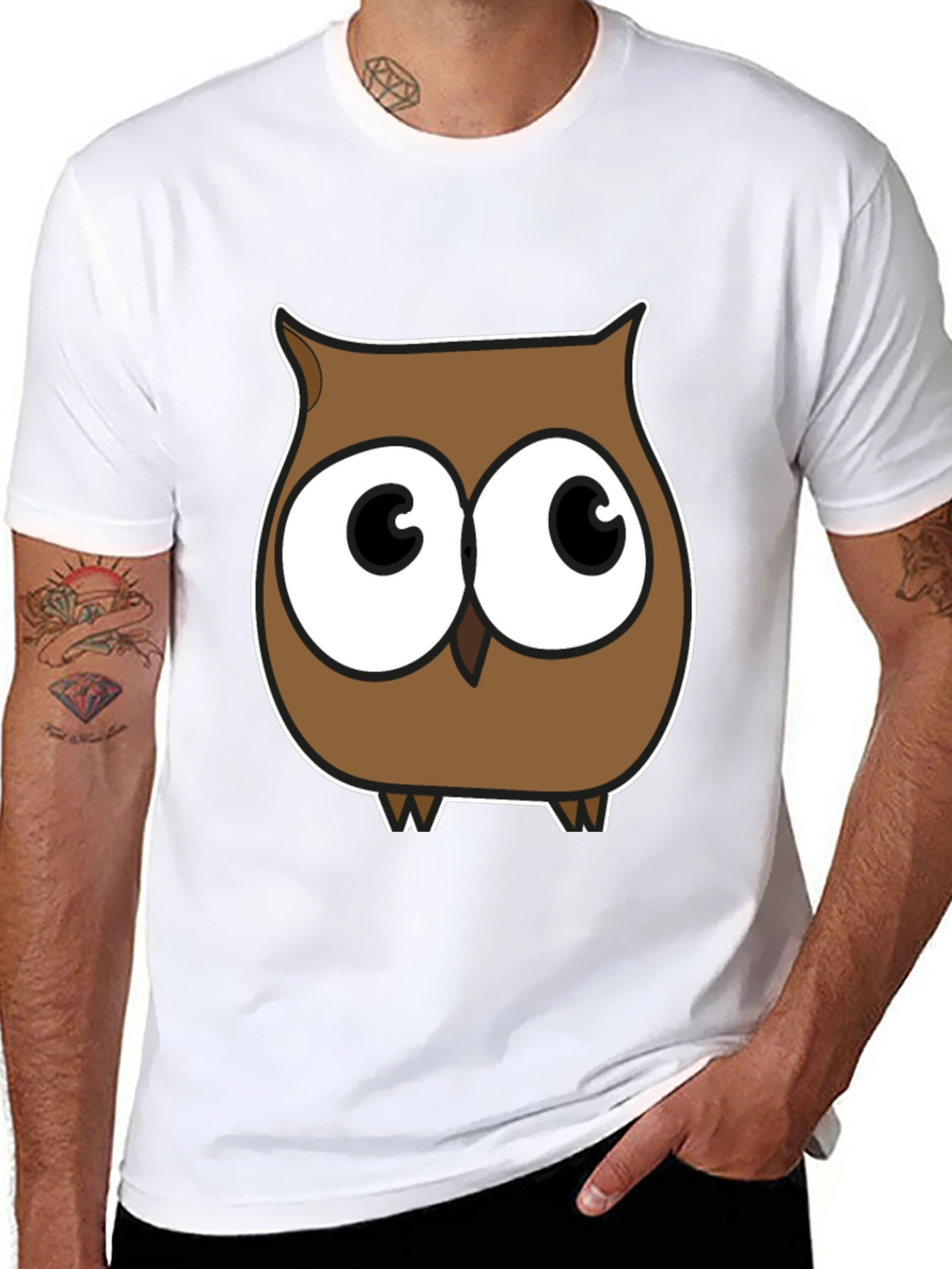 Black Cartoon Owl Graphic T-Shirt - Black view 8
