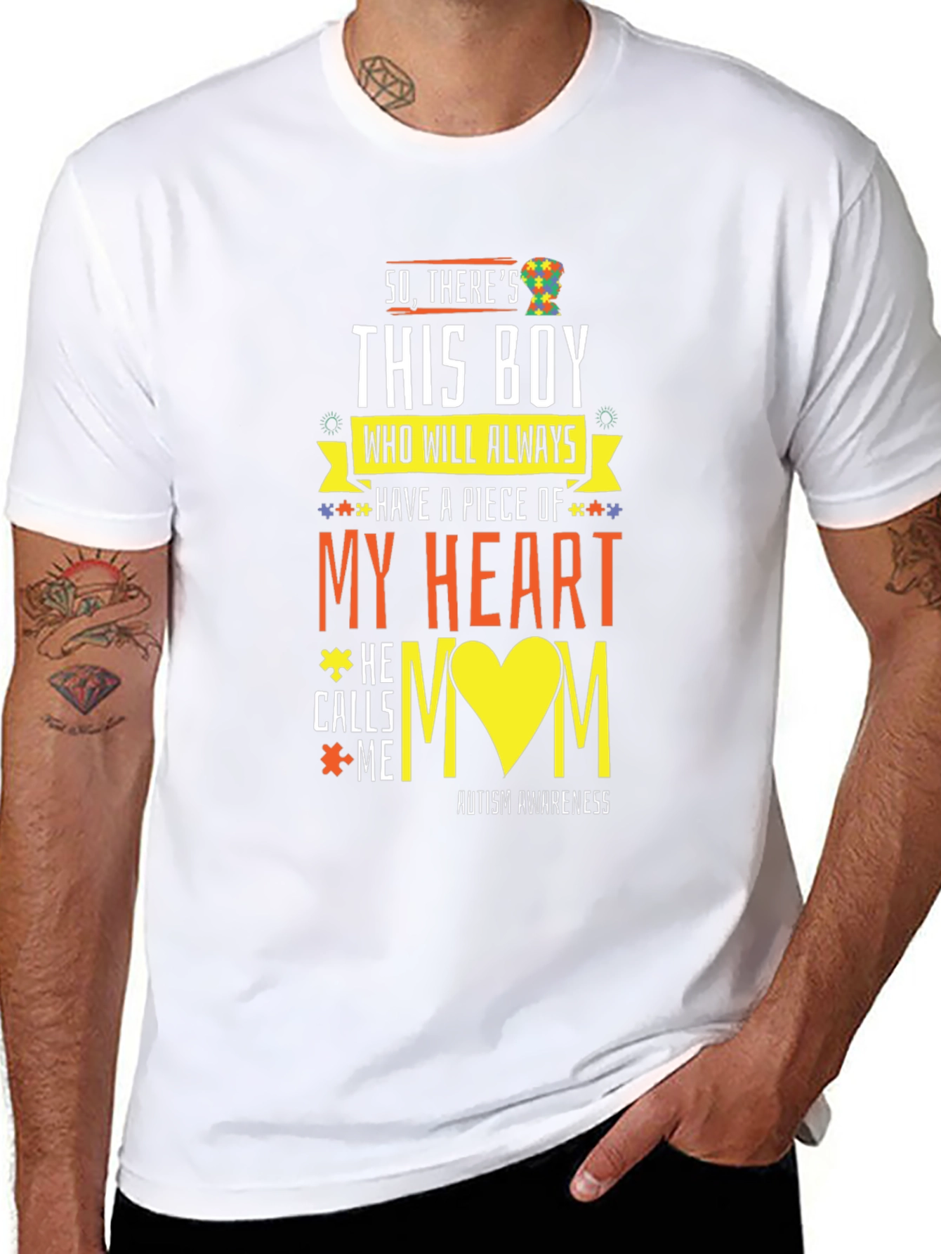 Black Autism Awareness T-Shirt "My Heart" Design view 8