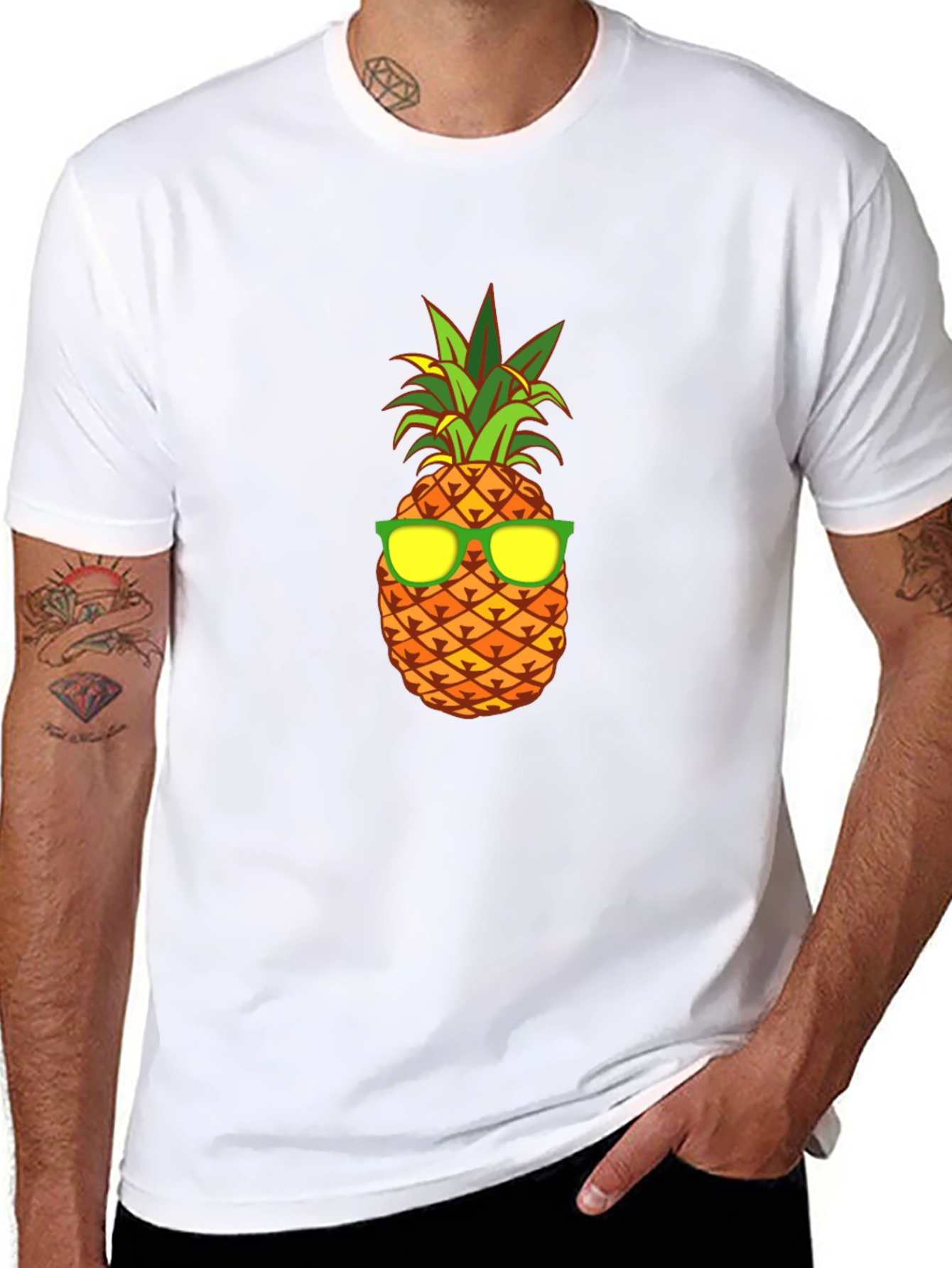 Black Cool Pineapple Graphic Tee - Black Cotton T-Shirt view 8