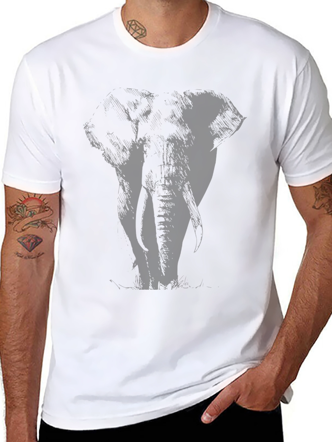 Black Elephant Graphic Print Black T-Shirt view 8