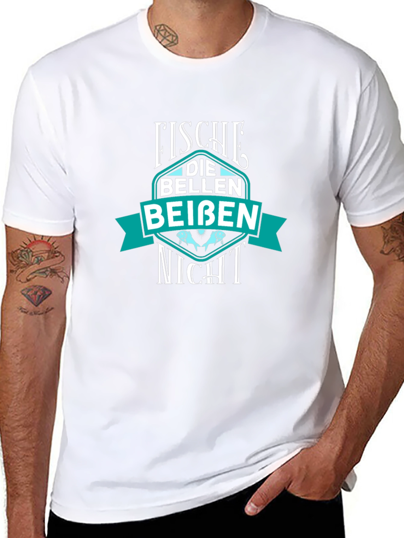 Black Funny German Saying T-Shirt: "Fische Die Bellen Beissen Nicht" view 8