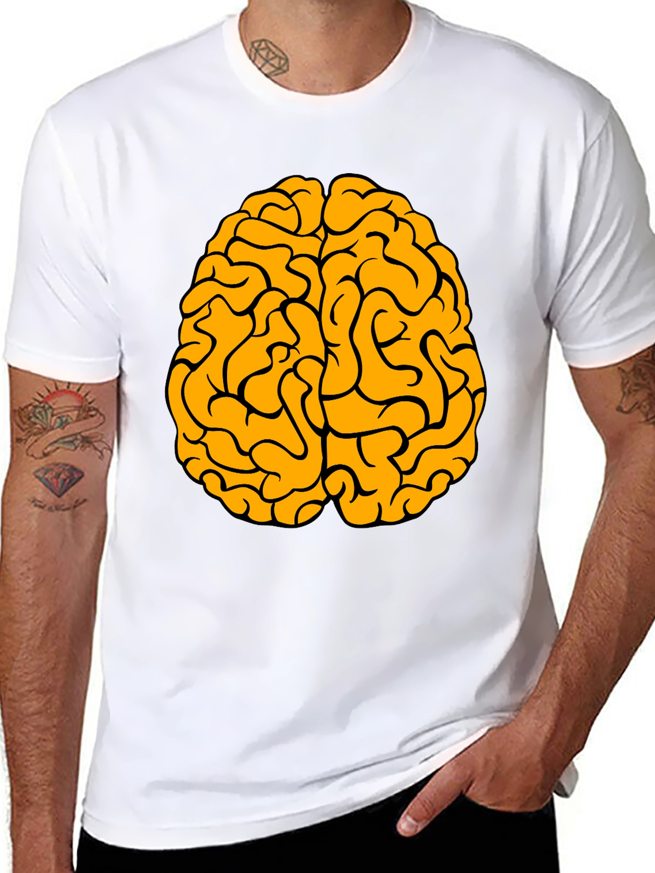 Black Brain Graphic Tee - Black Cotton Crew Neck T-Shirt view 8
