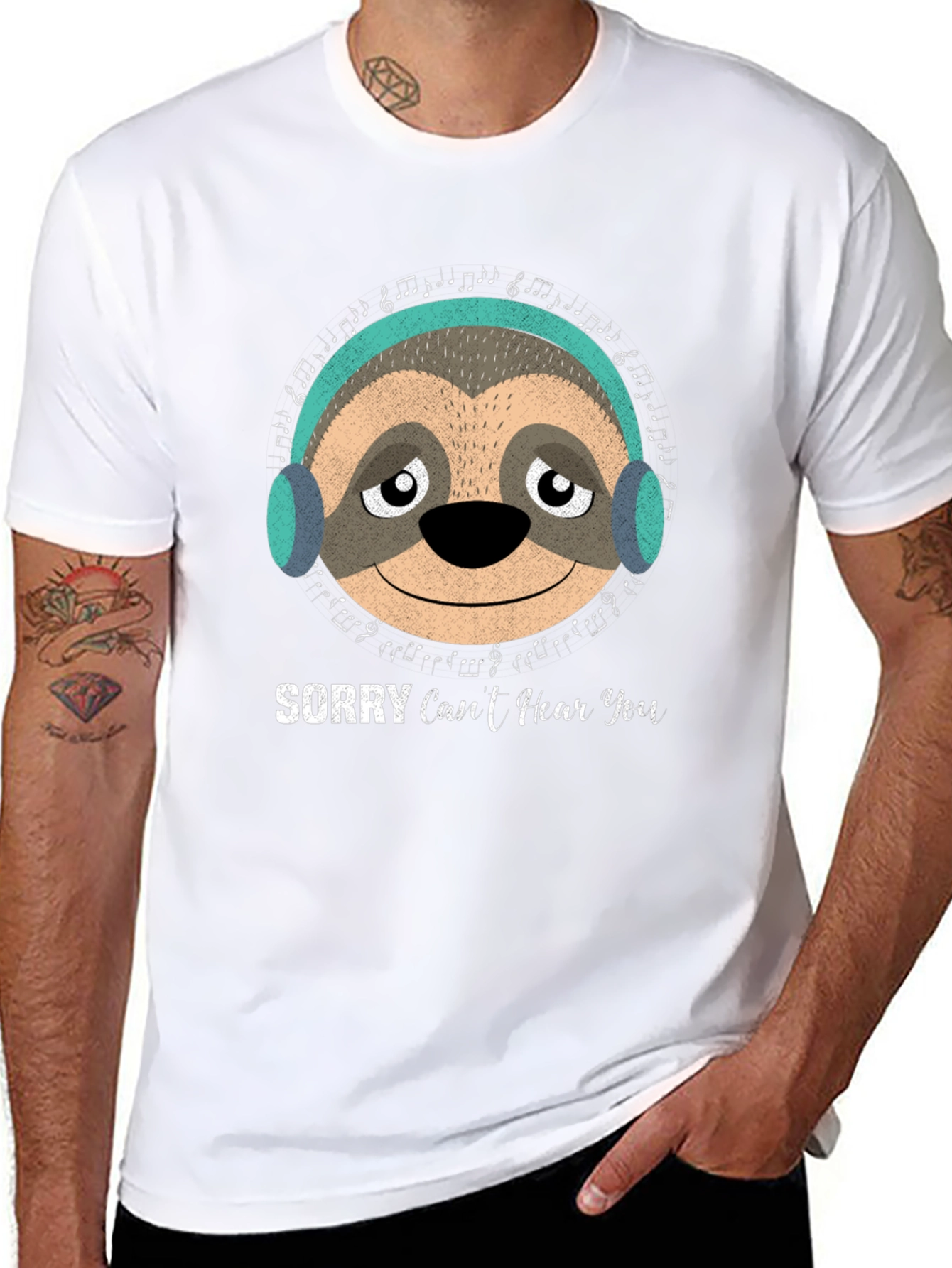 Black Sloth Headphones Graphic T-Shirt - Sorry Can't Hear You view 8