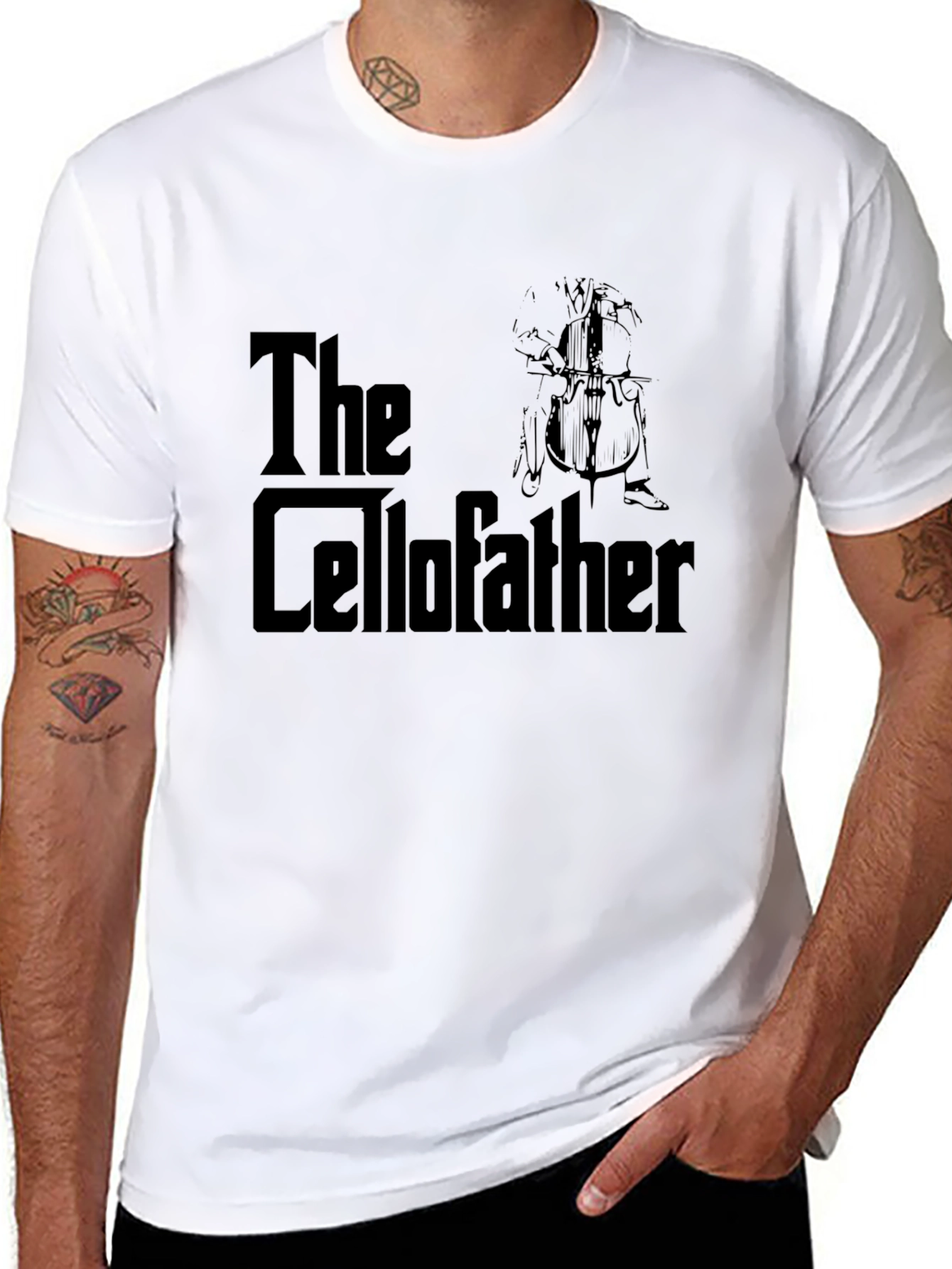 Black The Cellofather T-Shirt - Music Lover's Tee view 8